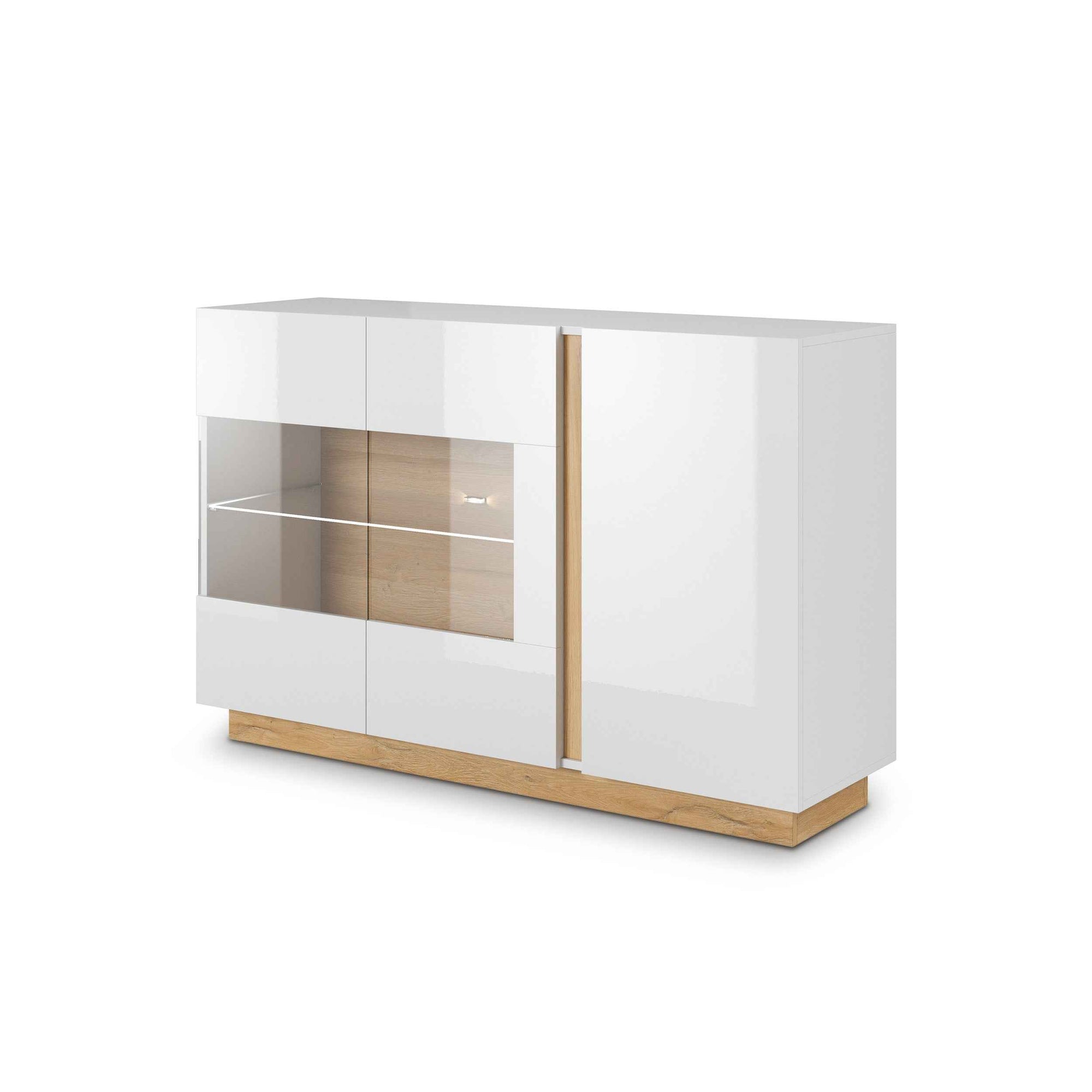 Komoda z witryną 138x91 w stylu nowoczesnym - szkło hartowane, push-to-open, opcjonalny LED | Armelia