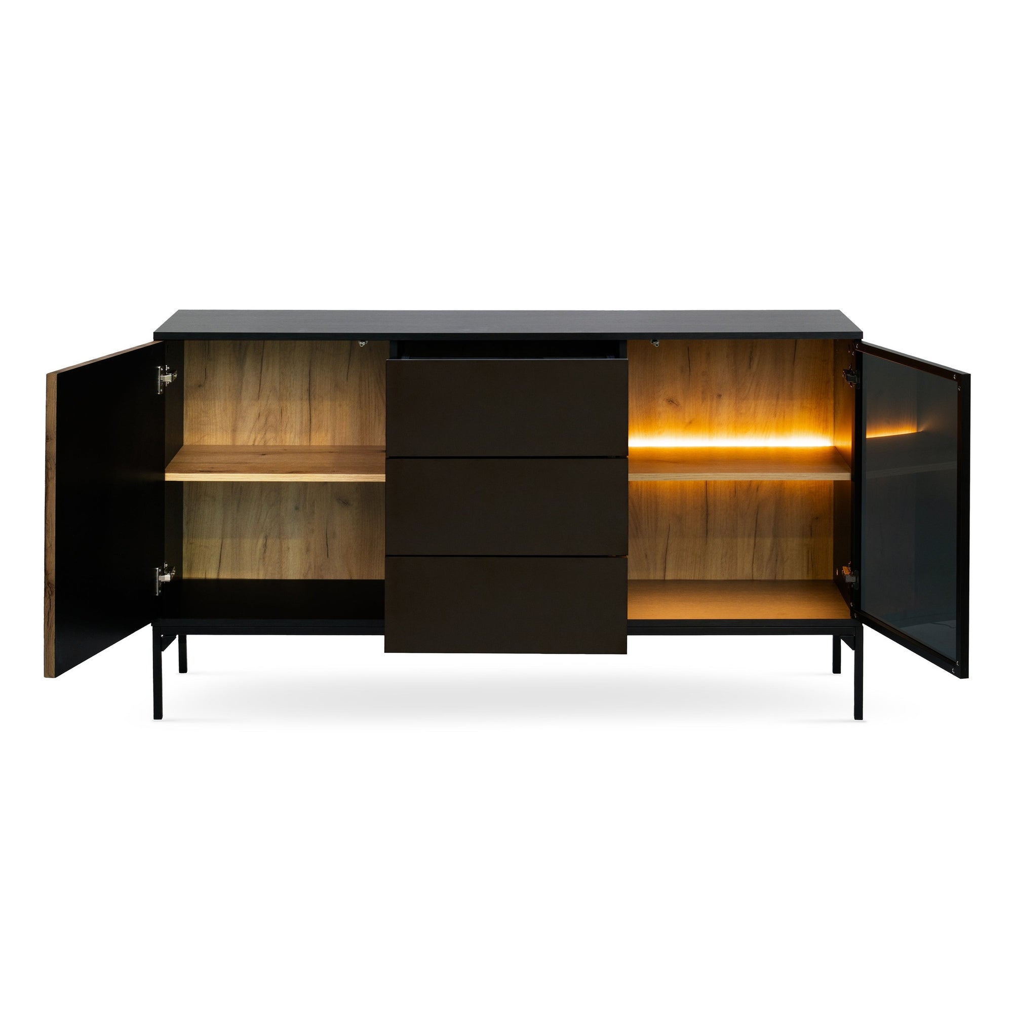 Komoda z szufladami i drzwiami 154x83 w stylu loft - LED, lamele, szkło antisol | Lampy