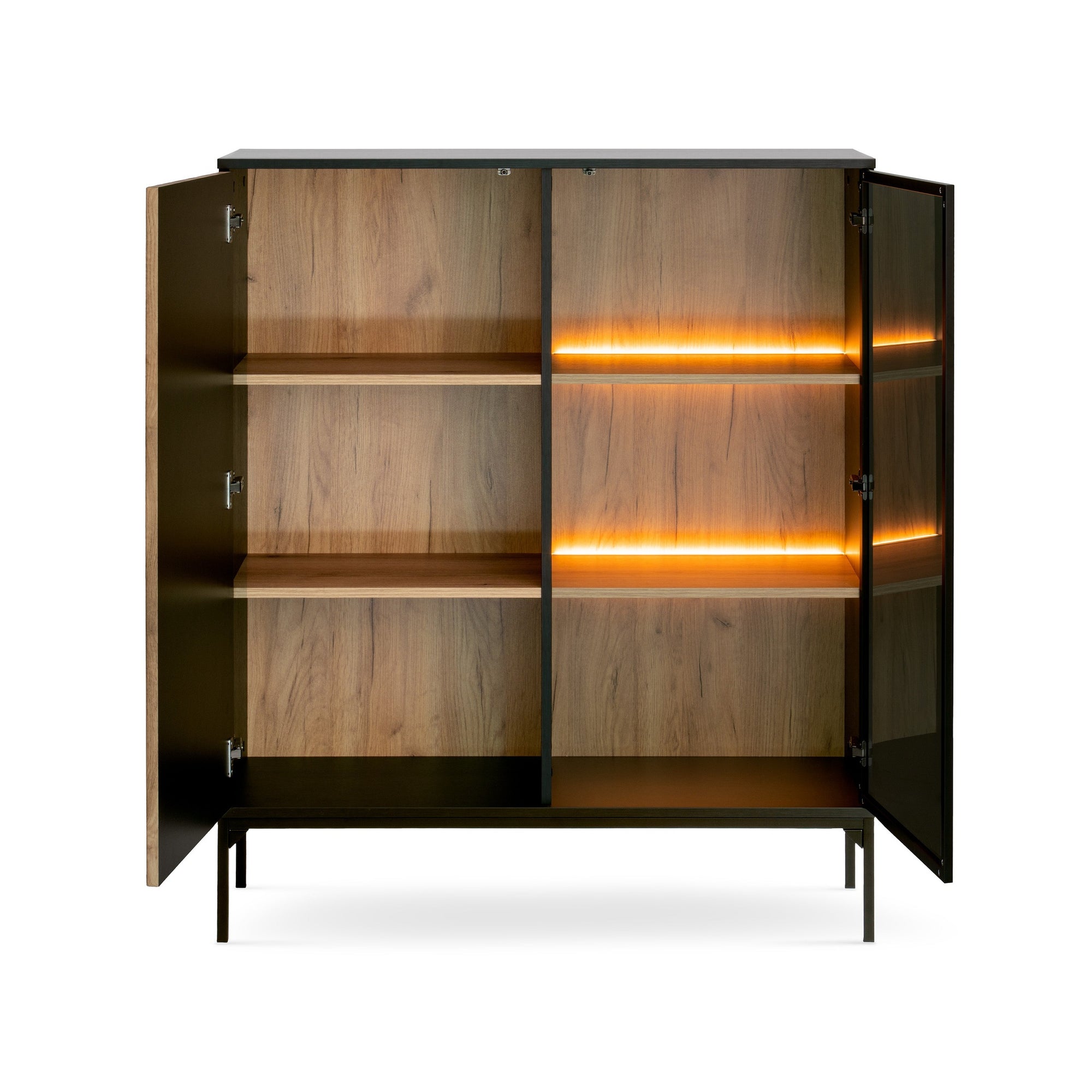 Komoda z drzwiami i szufladą 104x126 w stylu loft - LED, lamele, push-to-open | Lampy