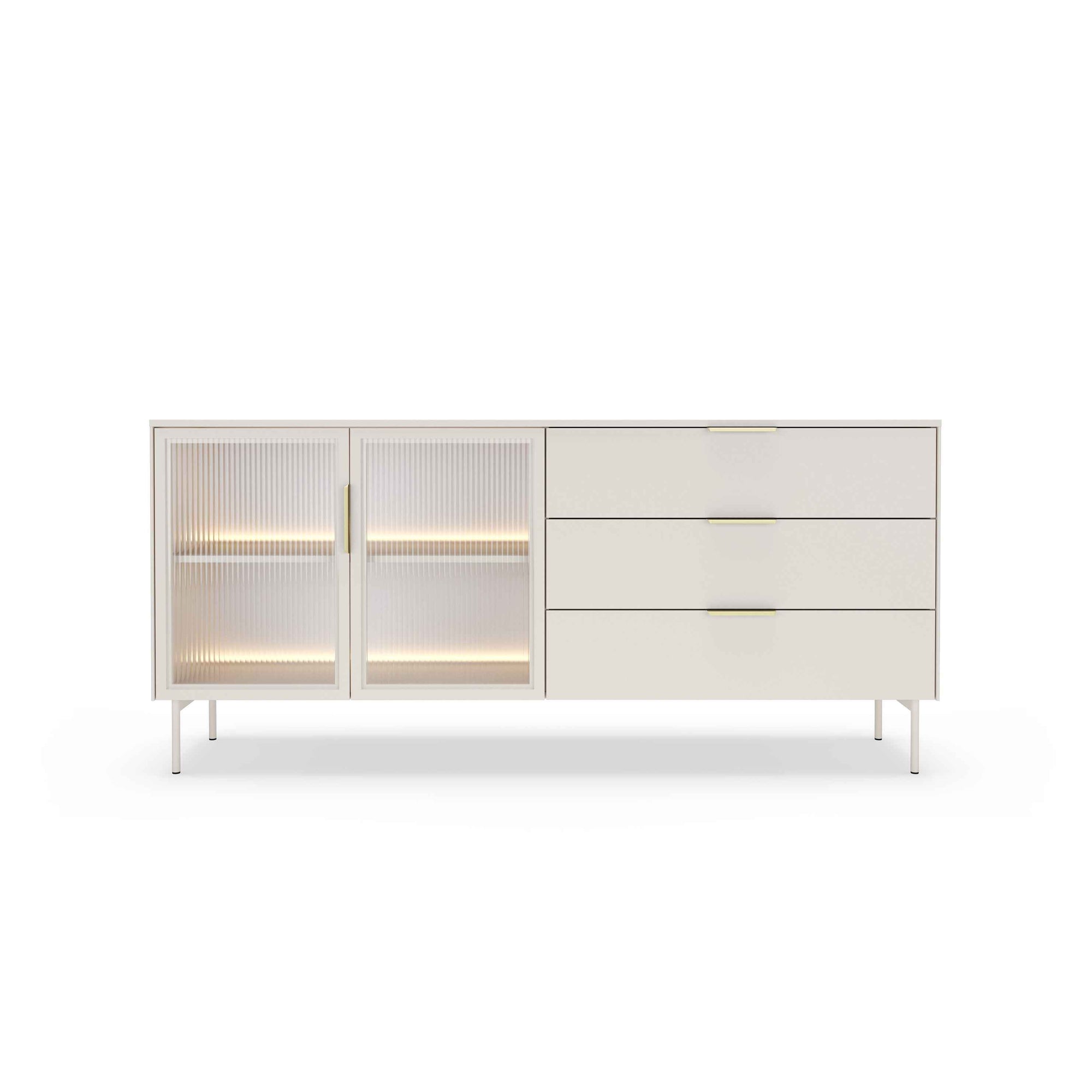Komoda z drzwiami i szufladami 181x83 w stylu nowoczesnym - szkło hartowane, LED, 3 szuflady | Lummer