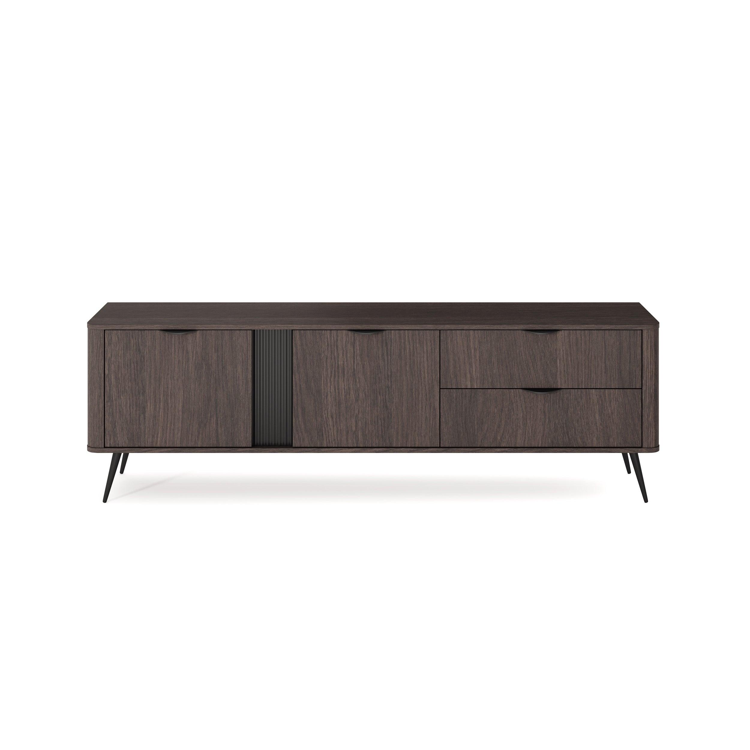 Szafka RTV 195x61 w stylu japandi - dąb dunin, ryflowany front, drewniane nogi | Velia