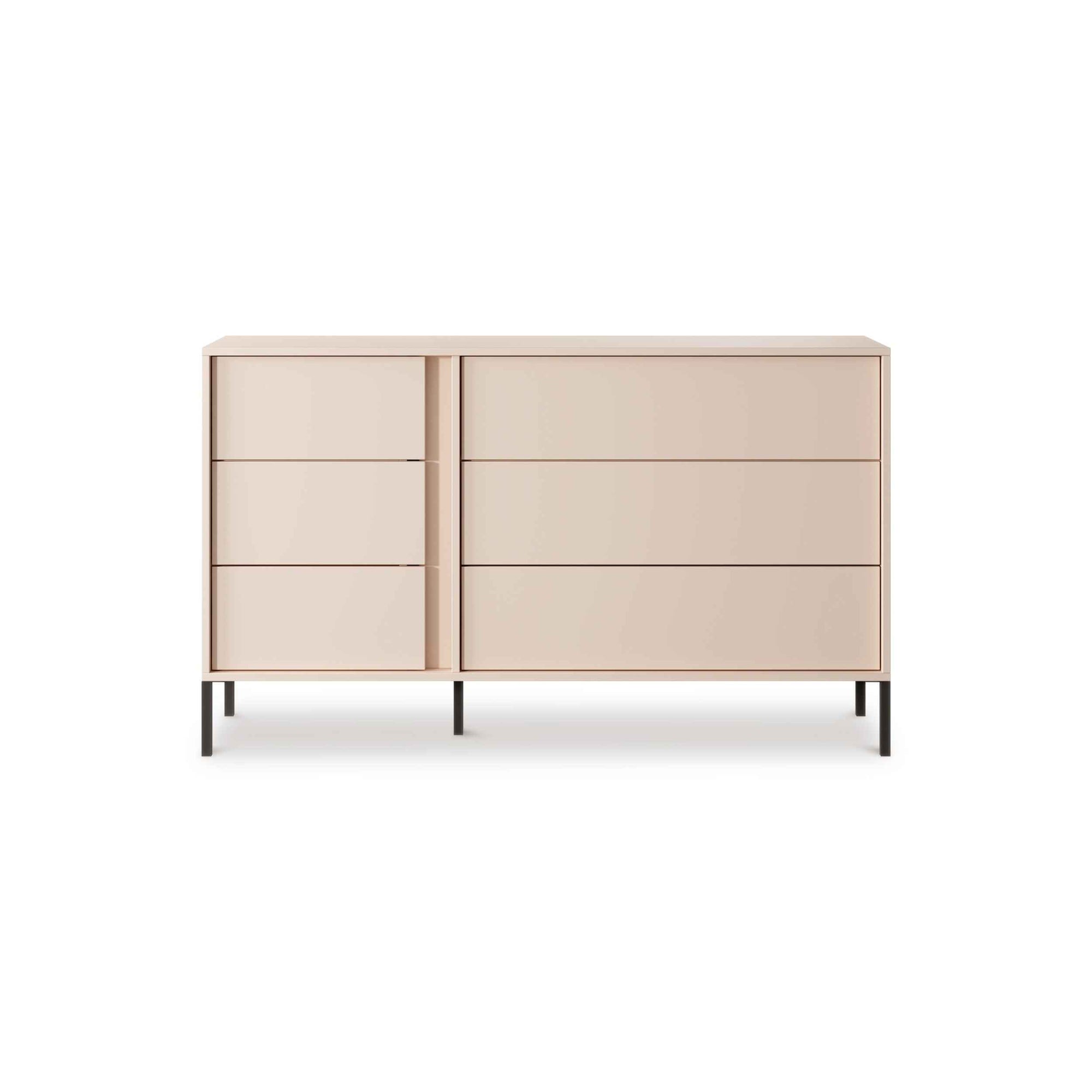 Komoda 137x81 z 6 szufladami w stylu minimalistycznym - bezuchwytowe fronty, opcjonalny LED | Dust
