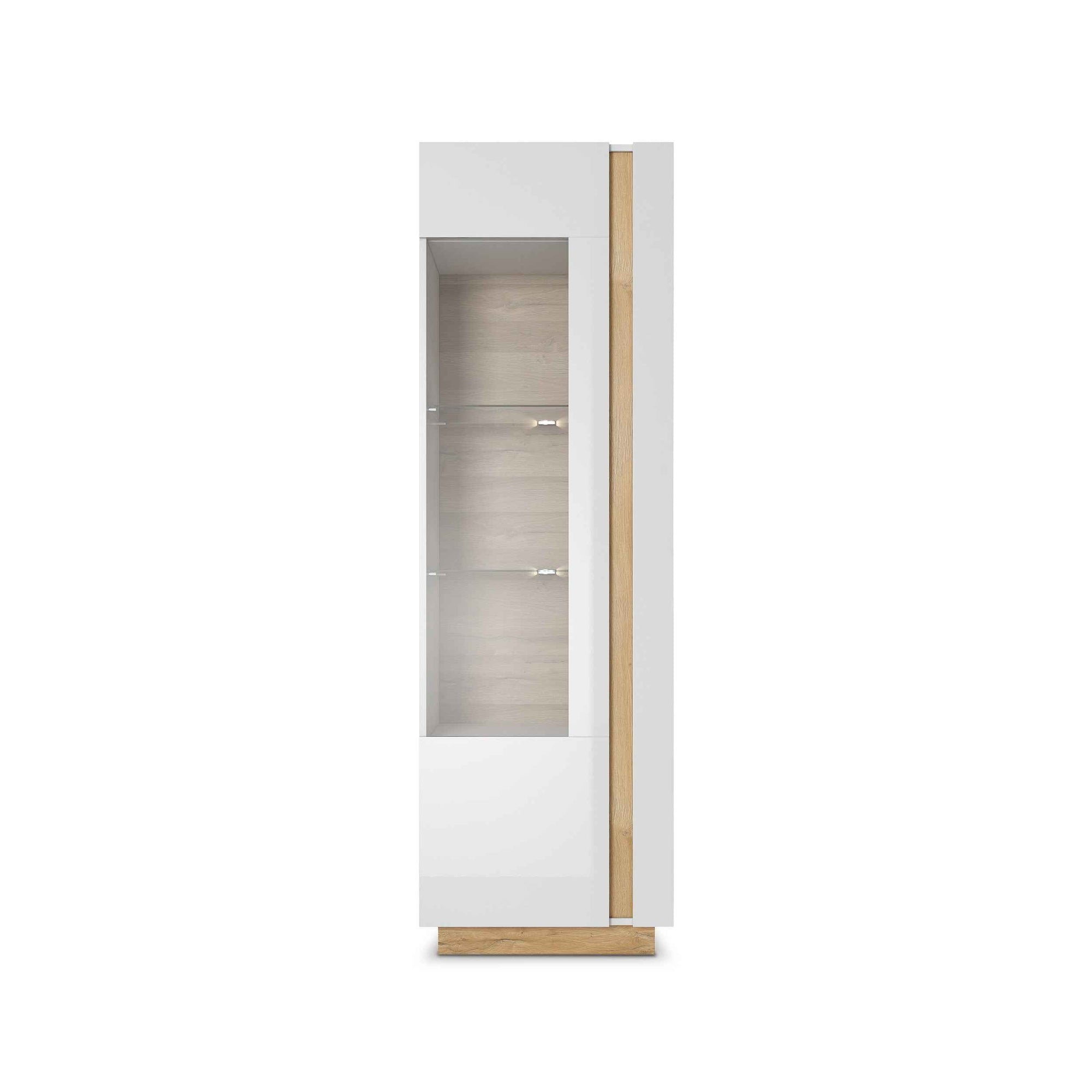 Witryna przeszklona 60x194 cm w stylu nowoczesnym – LED, cichy domyk, biały połysk | Armelia