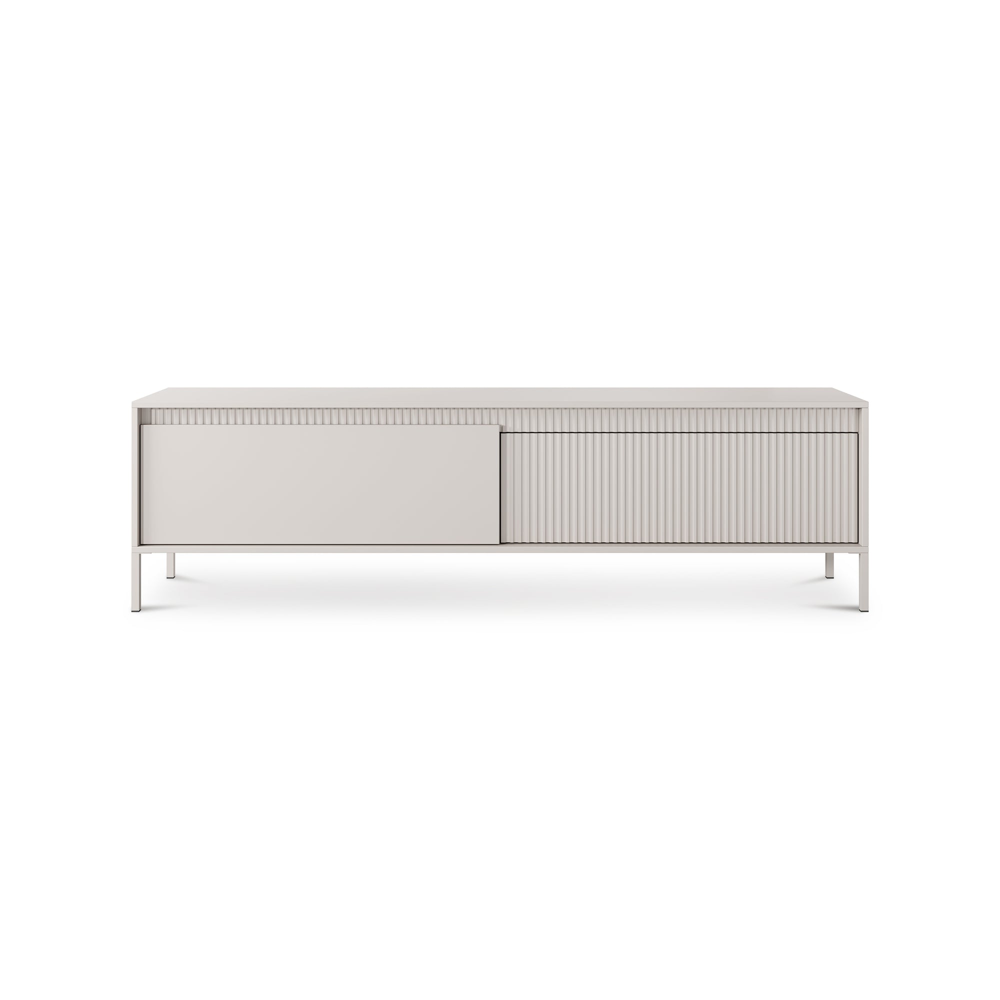 Szafka RTV 2-drzwiowa 187x53 w stylu japandi – ryflowane fronty, push-to-open | Senra