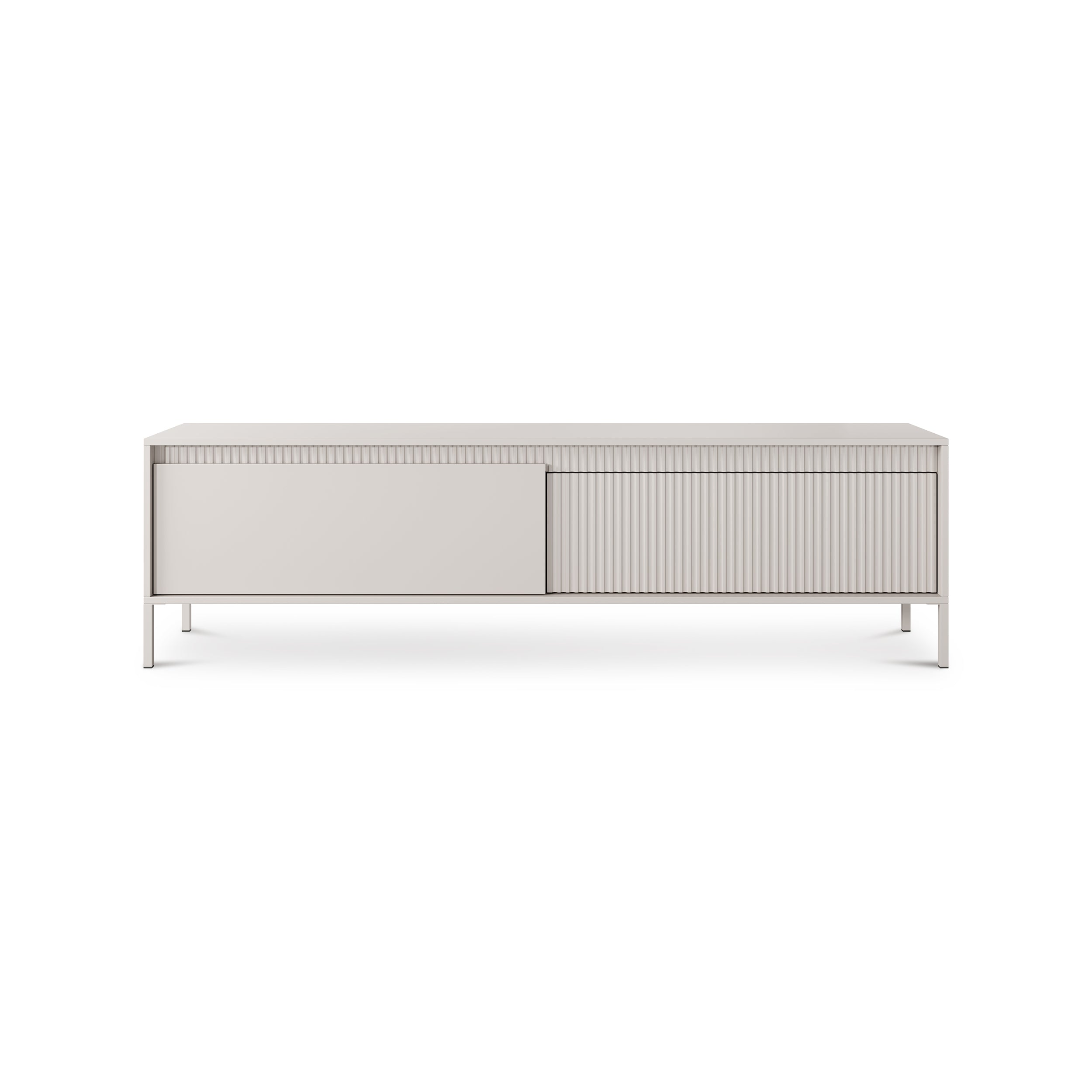 Szafka RTV 2-drzwiowa 187x53 w stylu japandi – ryflowane fronty, push-to-open | Senra