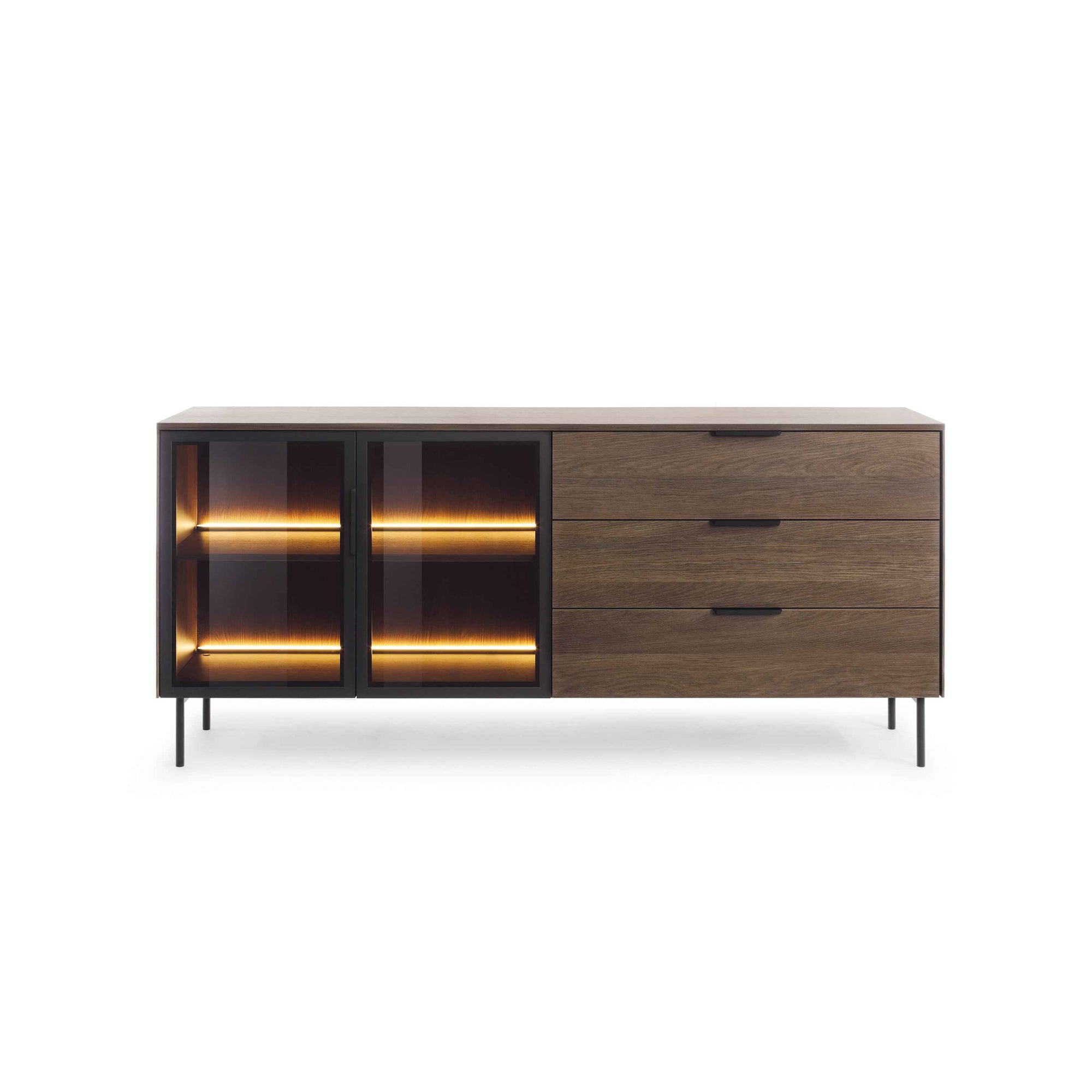 Komoda z drzwiami i szufladami 181x83 w stylu nowoczesnym - szkło hartowane, LED, 3 szuflady | Lummer