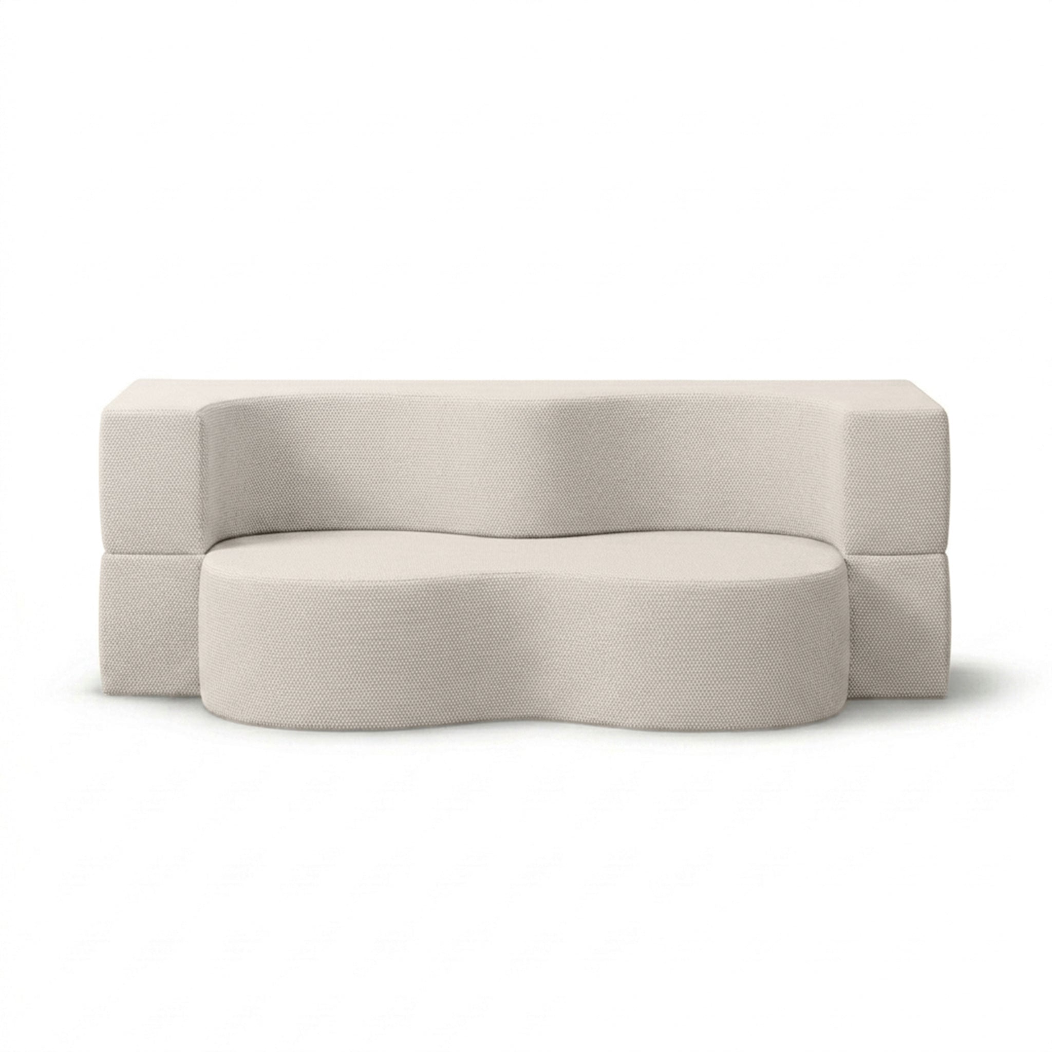 Sofa ogrodowa piankowa z funkcją spania w stylu nowoczesnym - organiczna bryła, tkanina Harris | Kamelia