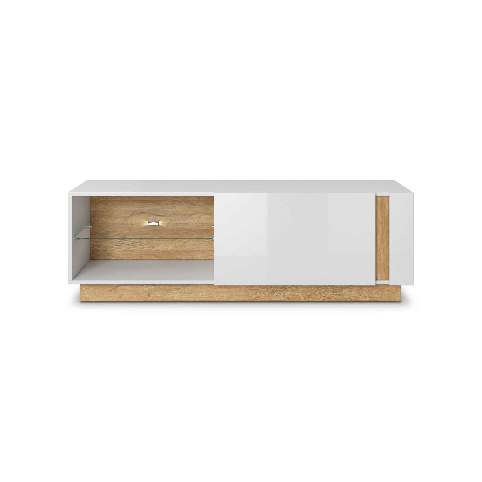 Szafka RTV 138x46 w stylu glamour - fronty wysoki połysk, system push-to-open | Armelia