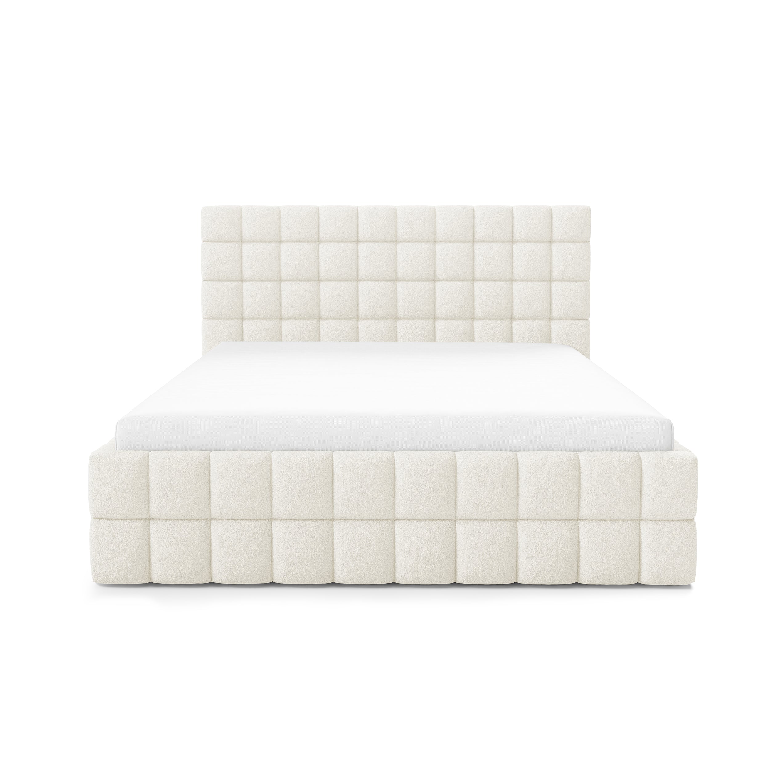 Łóżko tapicerowane z pojemnikiem w różnych rozmiarach w stylu nowoczesnym - tkanina Lambi, pikowany zagłówek | Stratus