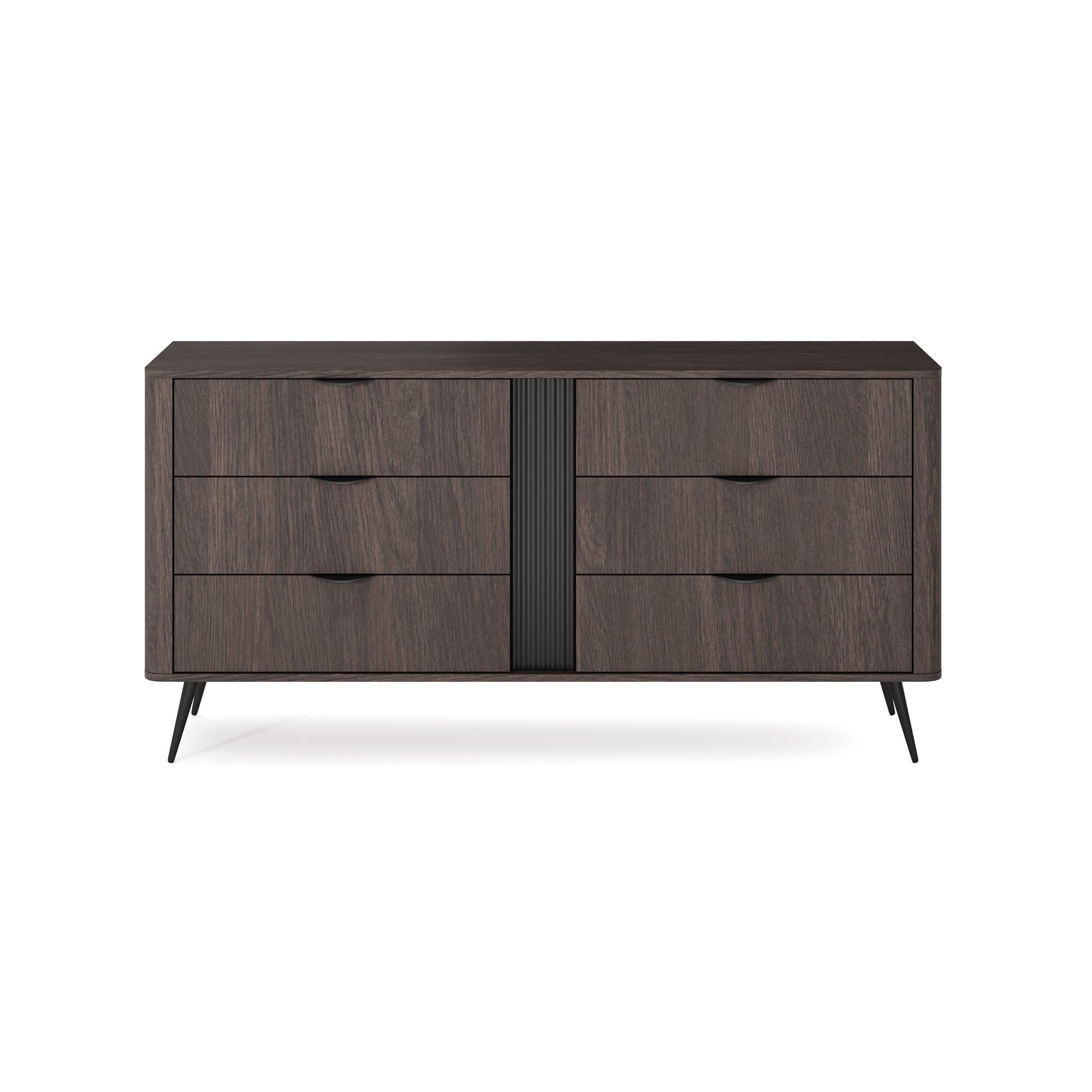 Komoda z 6 szufladami 163x81 w stylu soft loft - dąb dunin, czarne uchwyty, ryflowany detal | Velia
