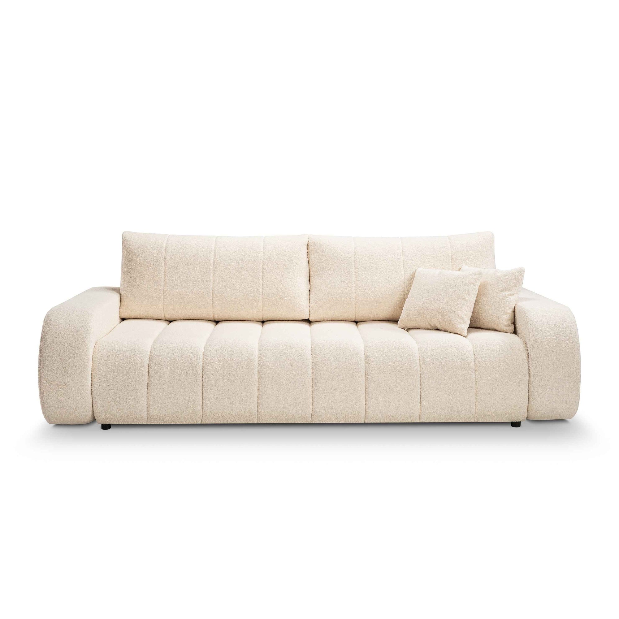 Sofa 3-osobowa z funkcją spania 144x200 w stylu skandynawskim – zaoblona forma, pojemnik, system DL | BALOA