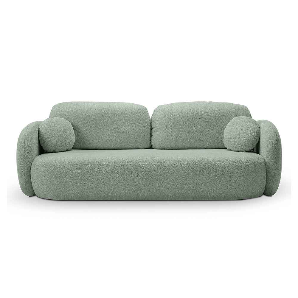 Sofa z funkcją spania 142x200 w stylu nowoczesnym – Abriamo, zaoblona forma, pojemnik | OLEMO