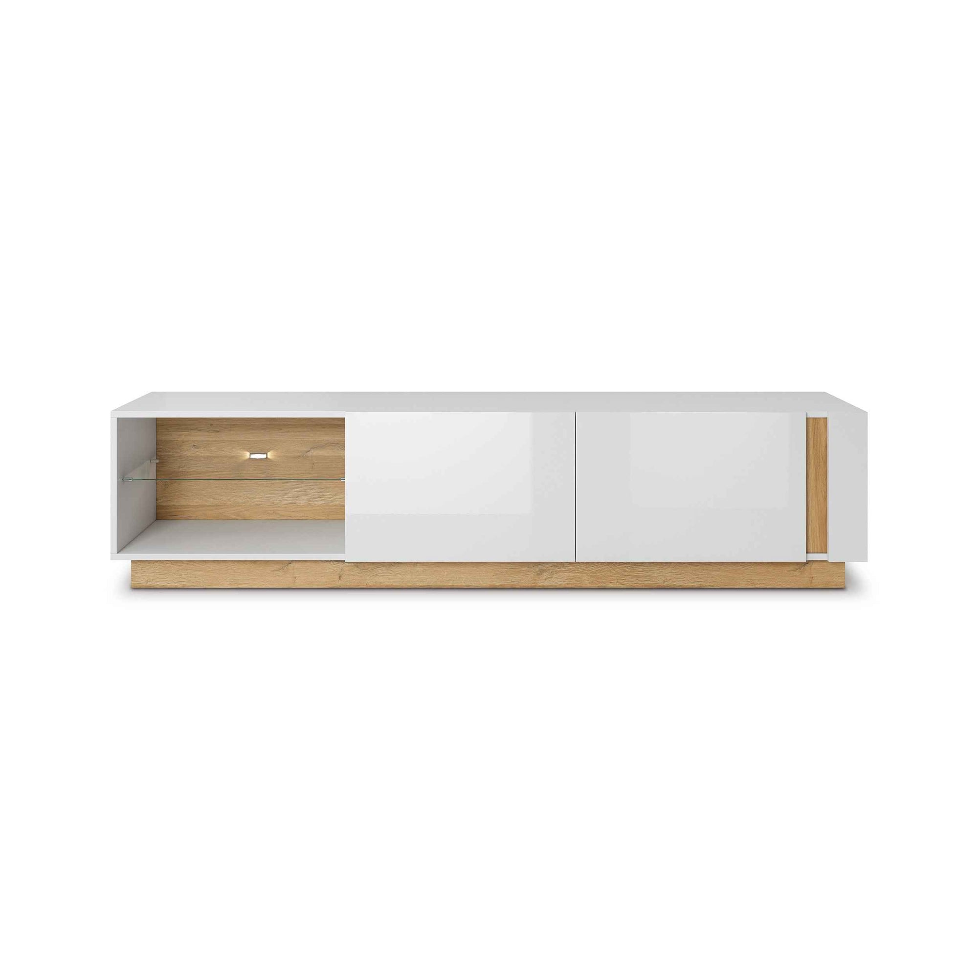 Szafka RTV 188x46 w stylu glamour - fronty wysoki połysk, system push-to-open, oświetlenie LED (opcjonalne) | Armelia
