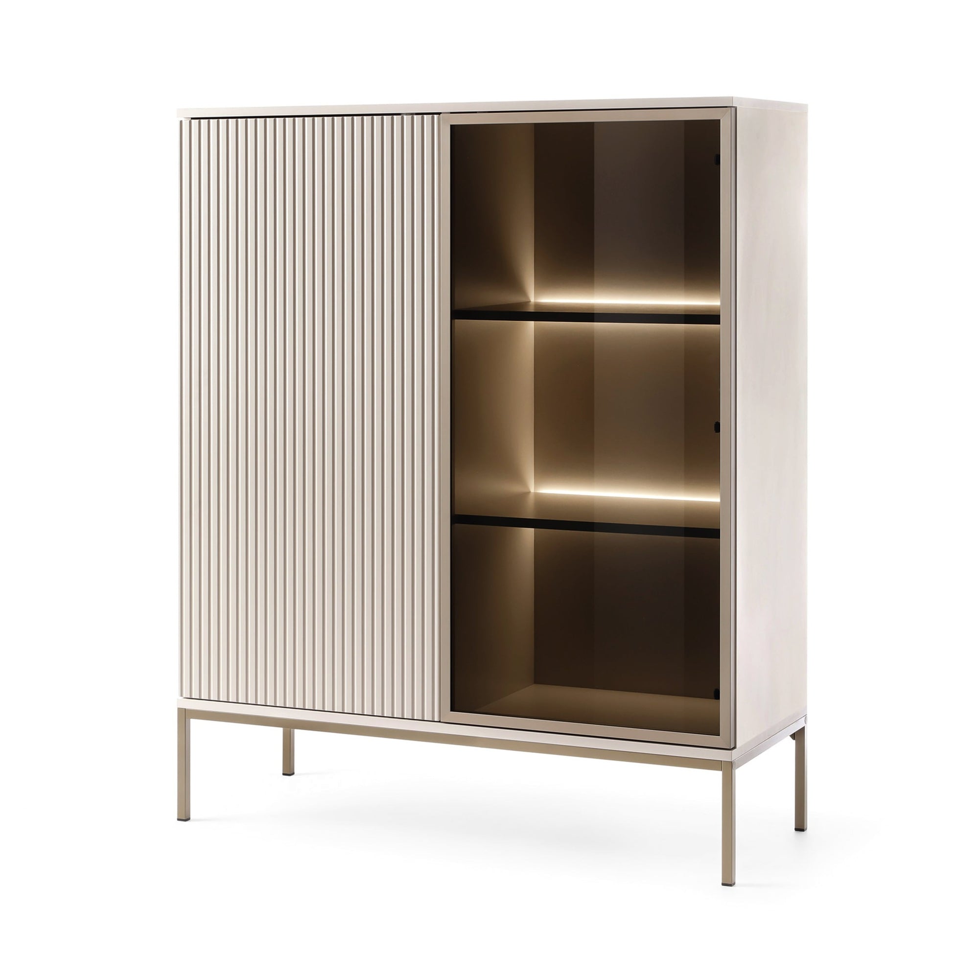 Komoda z drzwiami i szufladą 104x126 w stylu loft - LED, lamele, push-to-open | Lampy Kaszmir