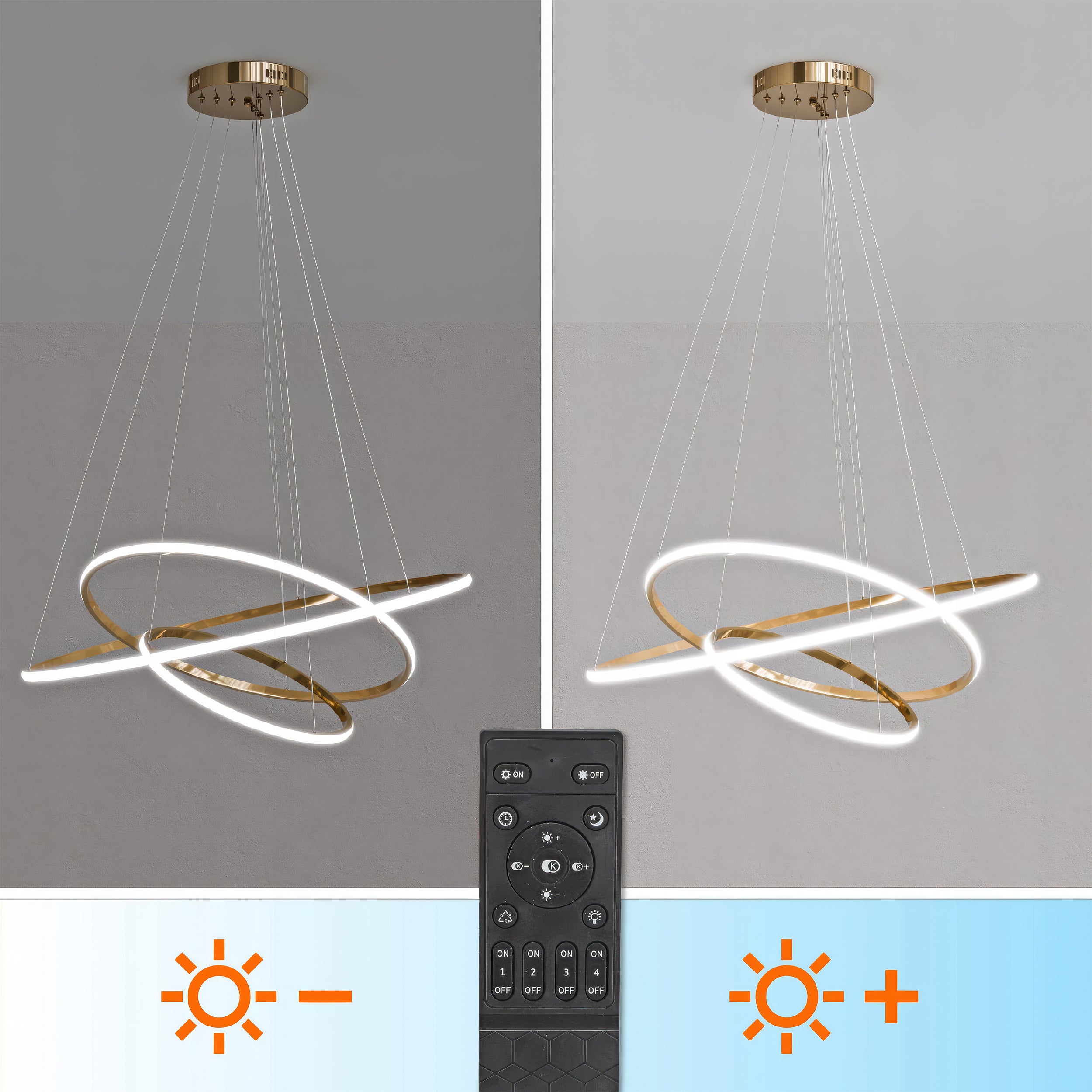 Lampa wisząca LED z trzema pętlami światła w stylu glamour | Movimento
