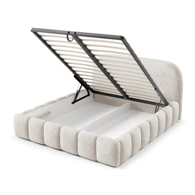 Łóżko tapicerowane z pojemnikiem w stylu modern soft, tkanina Monte | Tegell