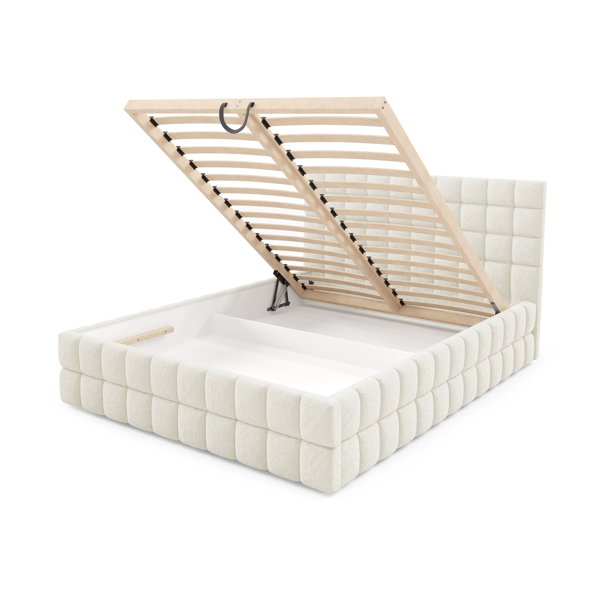 Łóżko tapicerowane z pojemnikiem w różnych rozmiarach w stylu nowoczesnym - tkanina Lambi, pikowany zagłówek | Stratus