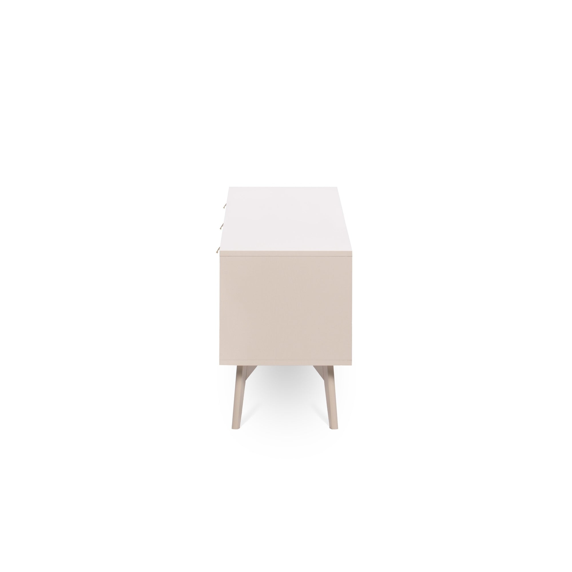 Szafka RTV 158x52 w stylu boho - fronty w jodełkę scandi, złote uchwyty, drewniane nogi | Mandala
