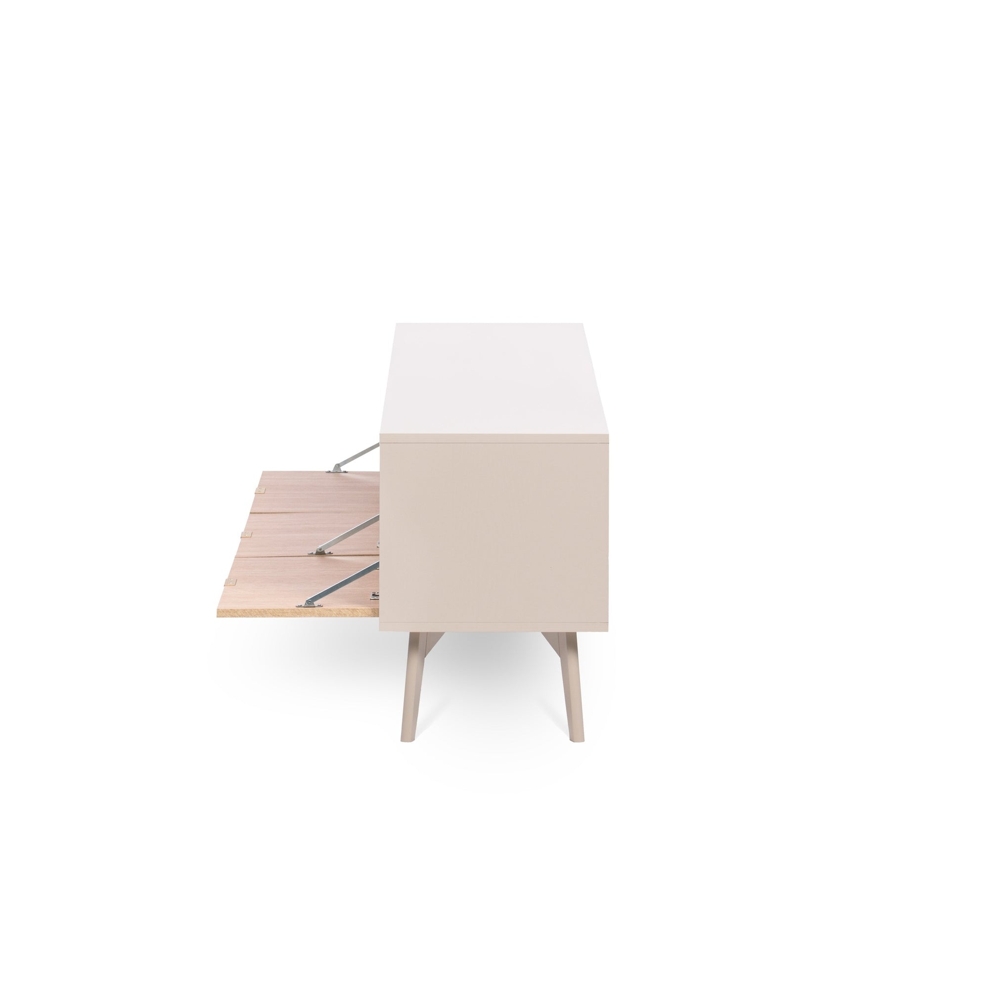 Szafka RTV 158x52 w stylu boho - fronty w jodełkę scandi, złote uchwyty, drewniane nogi | Mandala