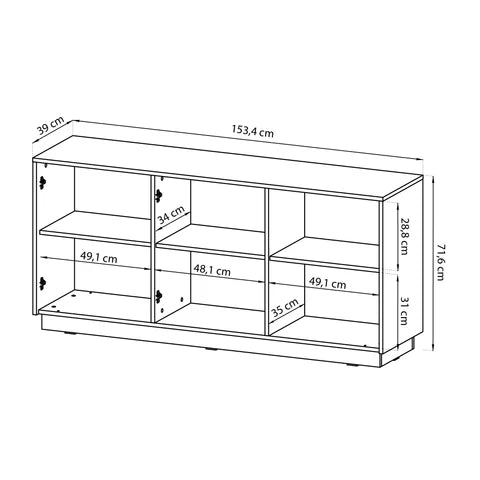 Komoda 154x72 w stylu nowoczesnym - frezowane fronty MDF, złote uchwyty, cichy domyk | Westa