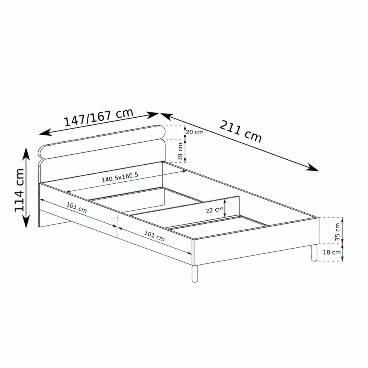 Łóżko tapicerowane 140/160x200 z pojemnikiem w stylu skandynawskim | FJORD