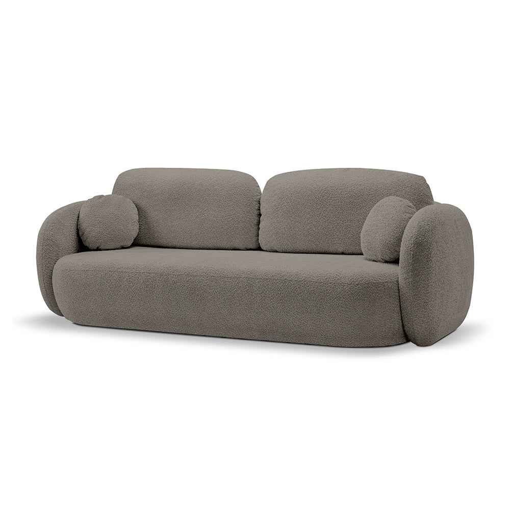 Sofa z funkcją spania 142x200 w stylu nowoczesnym – Abriamo, zaoblona forma, pojemnik | OLEMO Gorzka Czekolada (ABRIAMO 01)