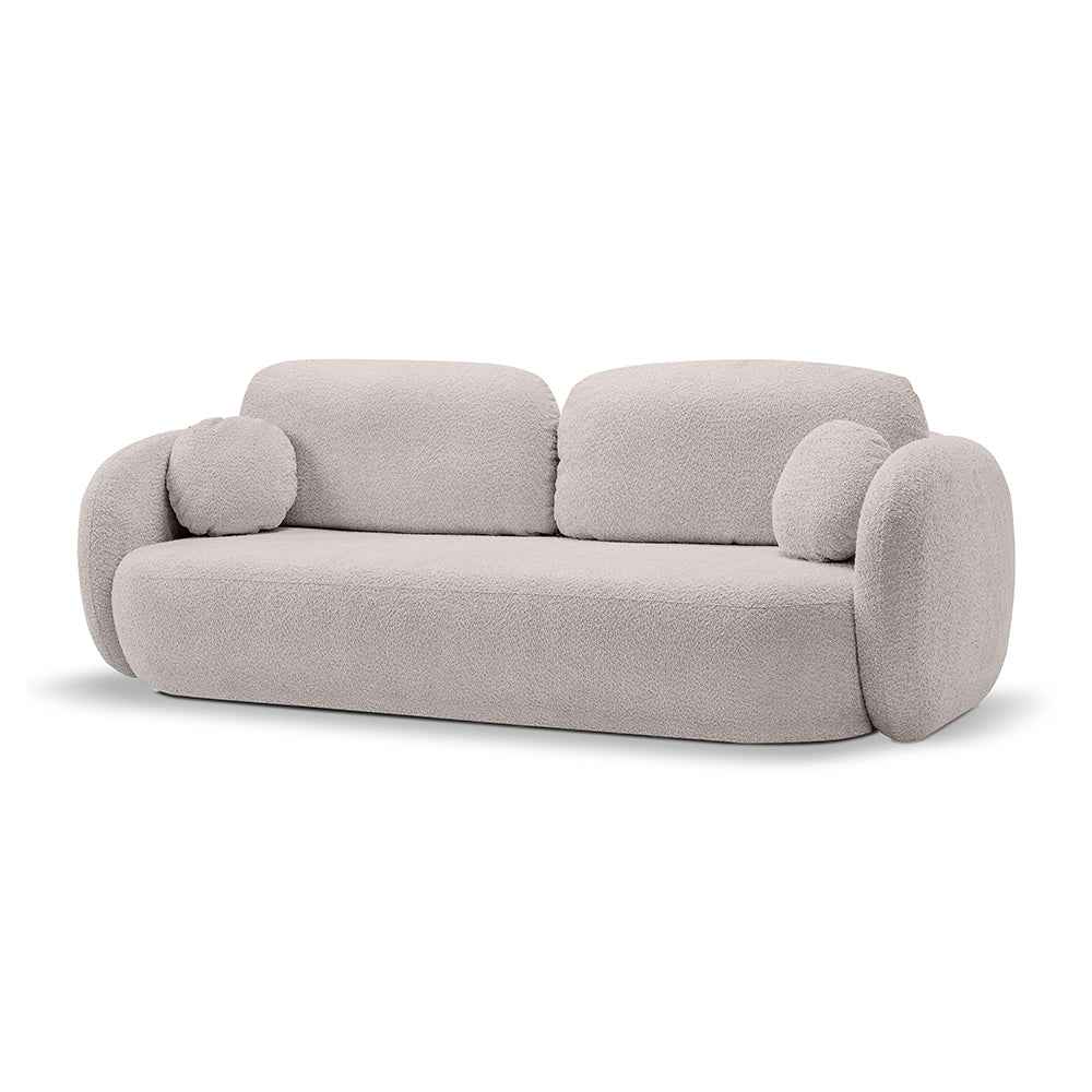 Sofa z funkcją spania 142x200 w stylu nowoczesnym – Abriamo, zaoblona forma, pojemnik | OLEMO Popiel Kwarcowy (ABRIAMO 02)