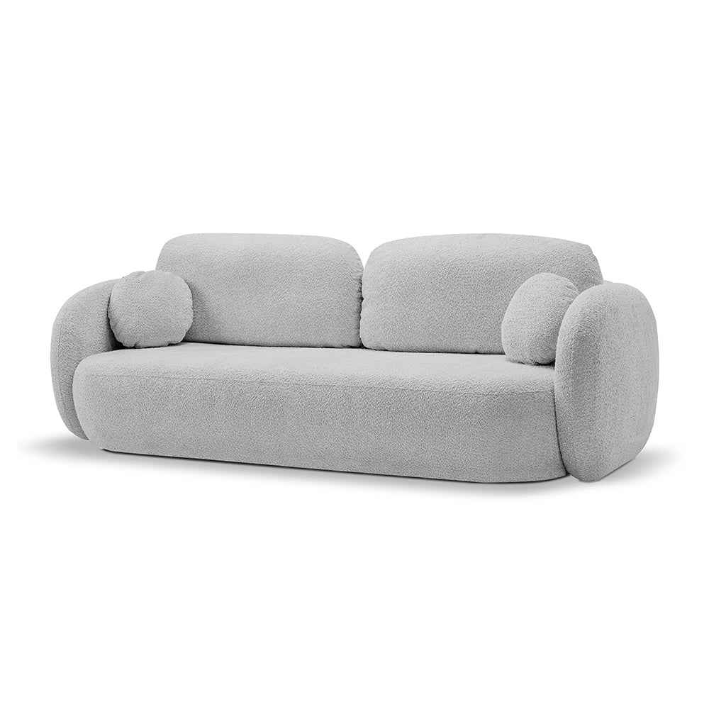Sofa z funkcją spania 142x200 w stylu nowoczesnym – Abriamo, zaoblona forma, pojemnik | OLEMO Stalowy Pył (ABRIAMO 06)