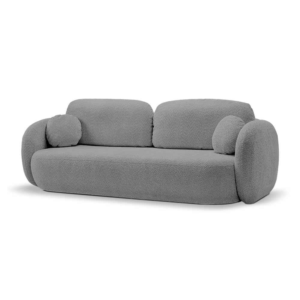 Sofa z funkcją spania 142x200 w stylu nowoczesnym – Abriamo, zaoblona forma, pojemnik | OLEMO Księżycowy Grafit (ABRIAMO 07)