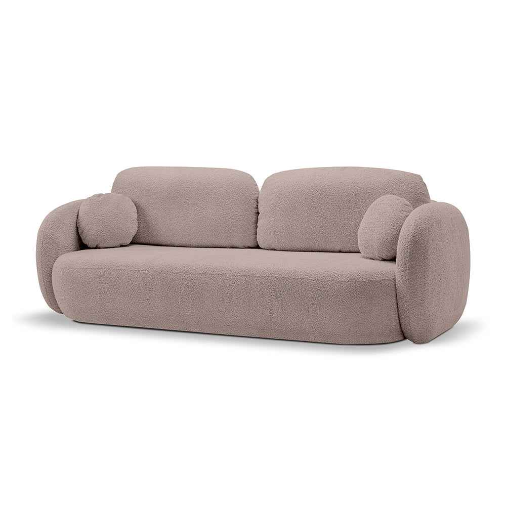 Sofa z funkcją spania 142x200 w stylu nowoczesnym – Abriamo, zaoblona forma, pojemnik | OLEMO Gliniany Beż (ABRIAMO 11)