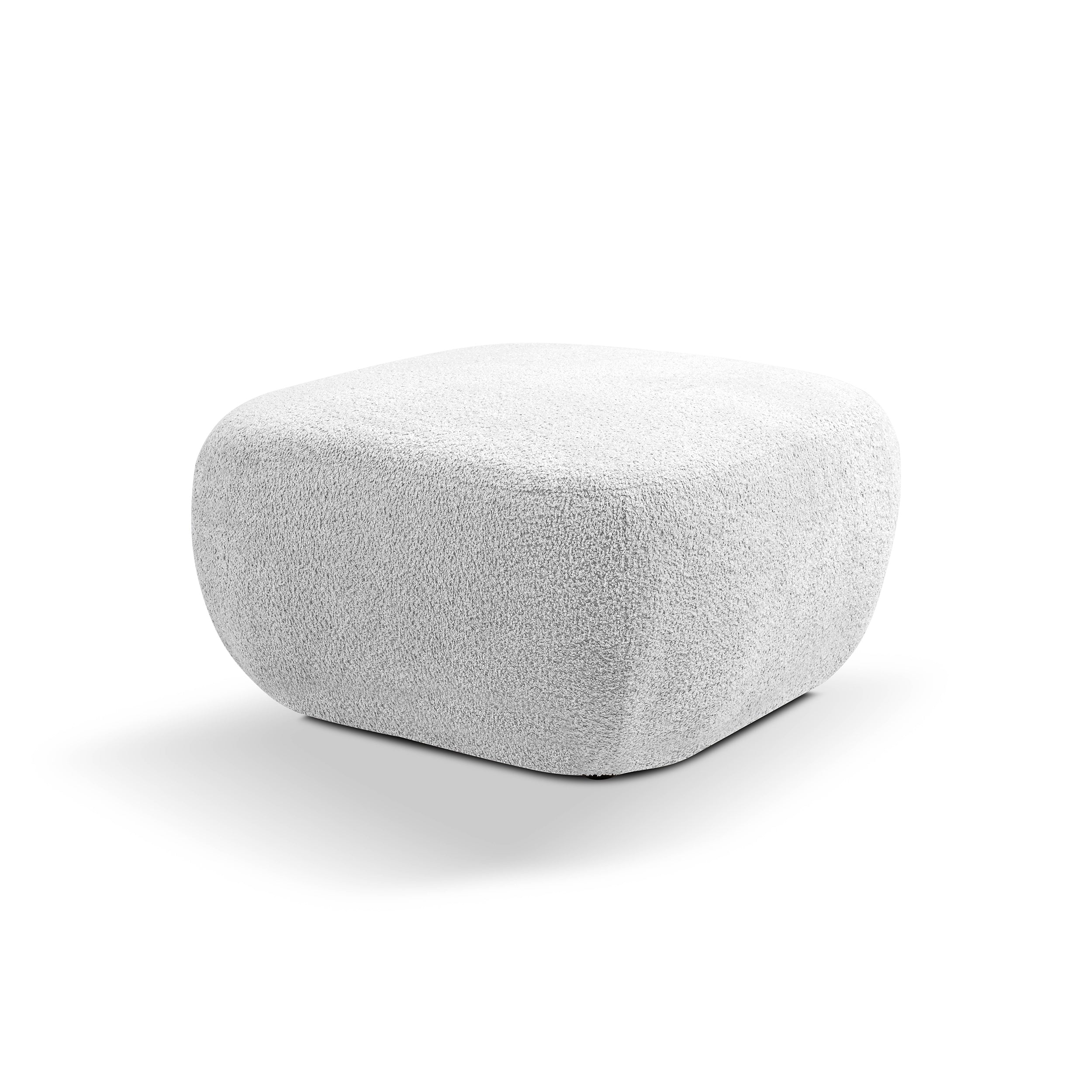 Pufa w stylu organic modern 75×39 cm - zaokrąglona forma, tkanina Abriamo, 14 kolorów | OLEMO Perłowy Popiół (ABRIAMO 05)