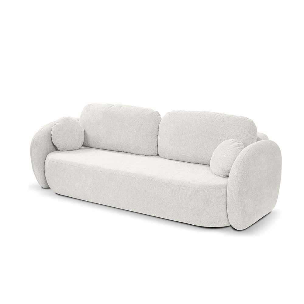 Sofa 3-osobowa z funkcją spania 142x200 z pojemnikiem w stylu art deco – tkanina Aragon, sprężyny bonell, DL | OLEMO Porcelanowa Biel (ARAGON 01)