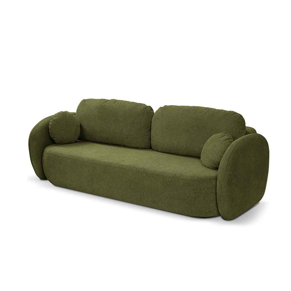 Sofa 3-osobowa z funkcją spania 142x200 z pojemnikiem w stylu art deco – tkanina Aragon, sprężyny bonell, DL | OLEMO Cisowa Zieleń (ARAGON 39)
