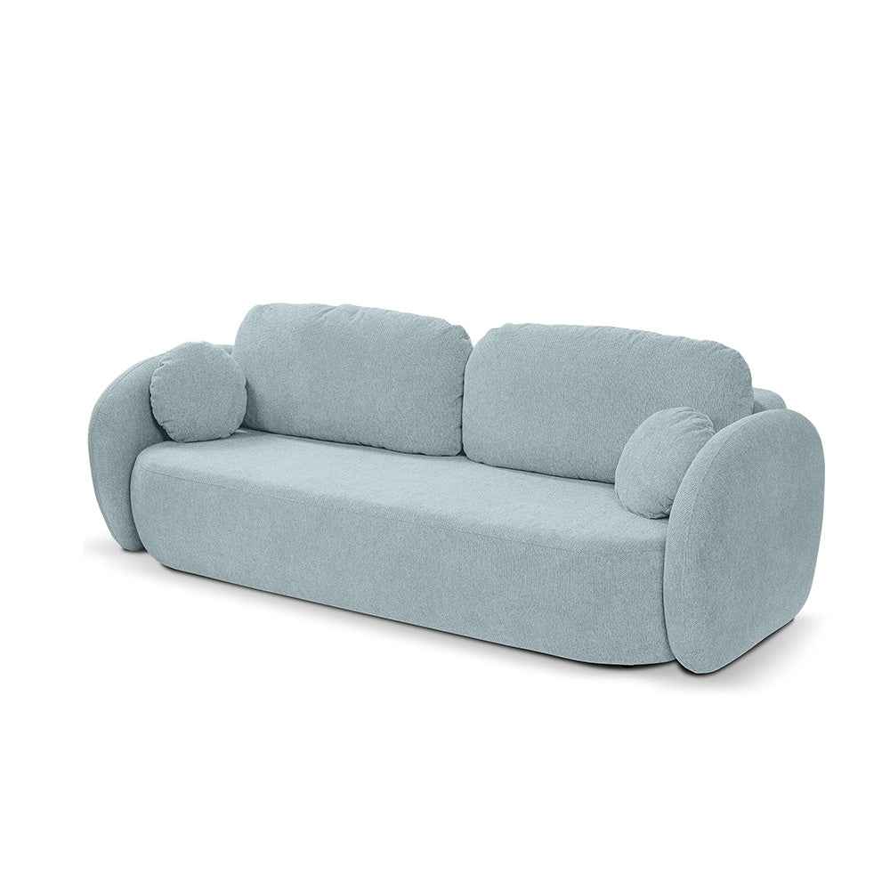 Sofa 3-osobowa z funkcją spania 142x200 z pojemnikiem w stylu art deco, tkanina Aragon | OLEMO Lodowy Lazur (ARAGON 70)