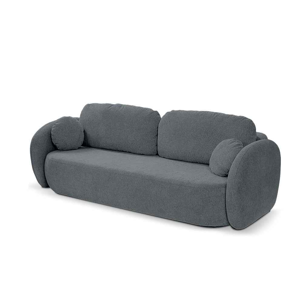 Sofa 3-osobowa z funkcją spania 142x200 z pojemnikiem w stylu art deco – tkanina Aragon, sprężyny bonell, DL | OLEMO Ciemny Popiół (ARAGON 93)