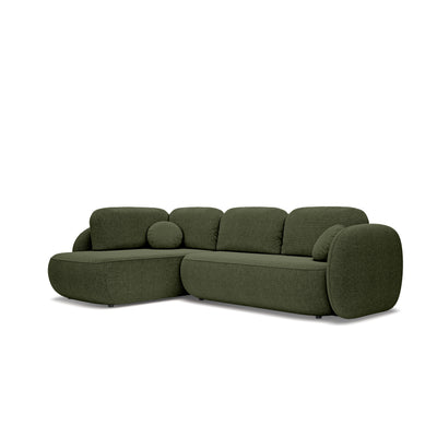 Narożnik z funkcją spania o powierzchni 123x250 w stylu organic modern | OLEMO Lewostronny Cisowa Zieleń (ARAGON 39)
