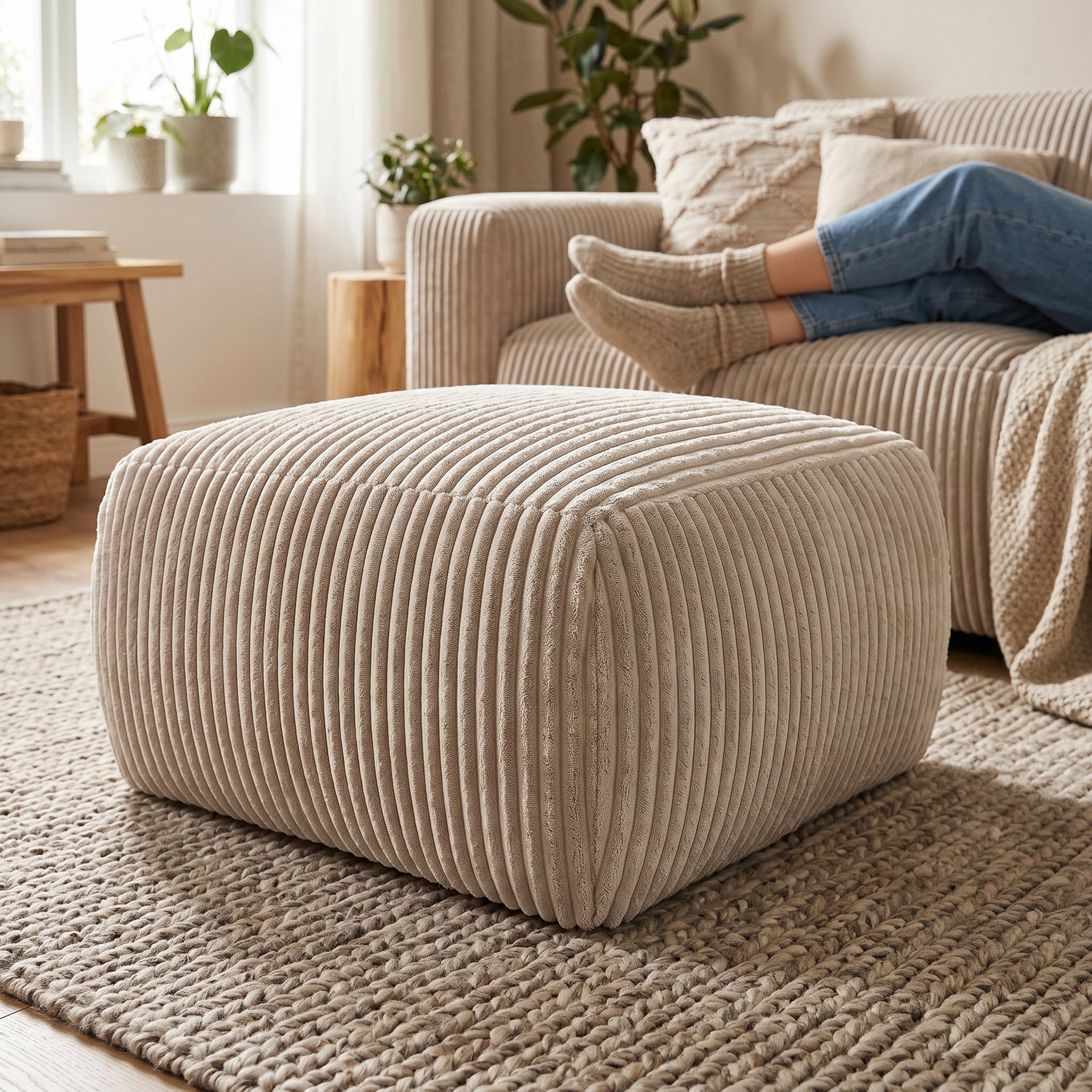 Pufa tapicerowana 82x41 w stylu vintage - tkanina TILIA, zaokrąglona forma, dekoracyjne przeszycia | ALLORO