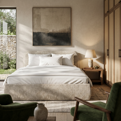 Łóżko tapicerowane z pojemnikiem w stylu soft modern | Eterial
