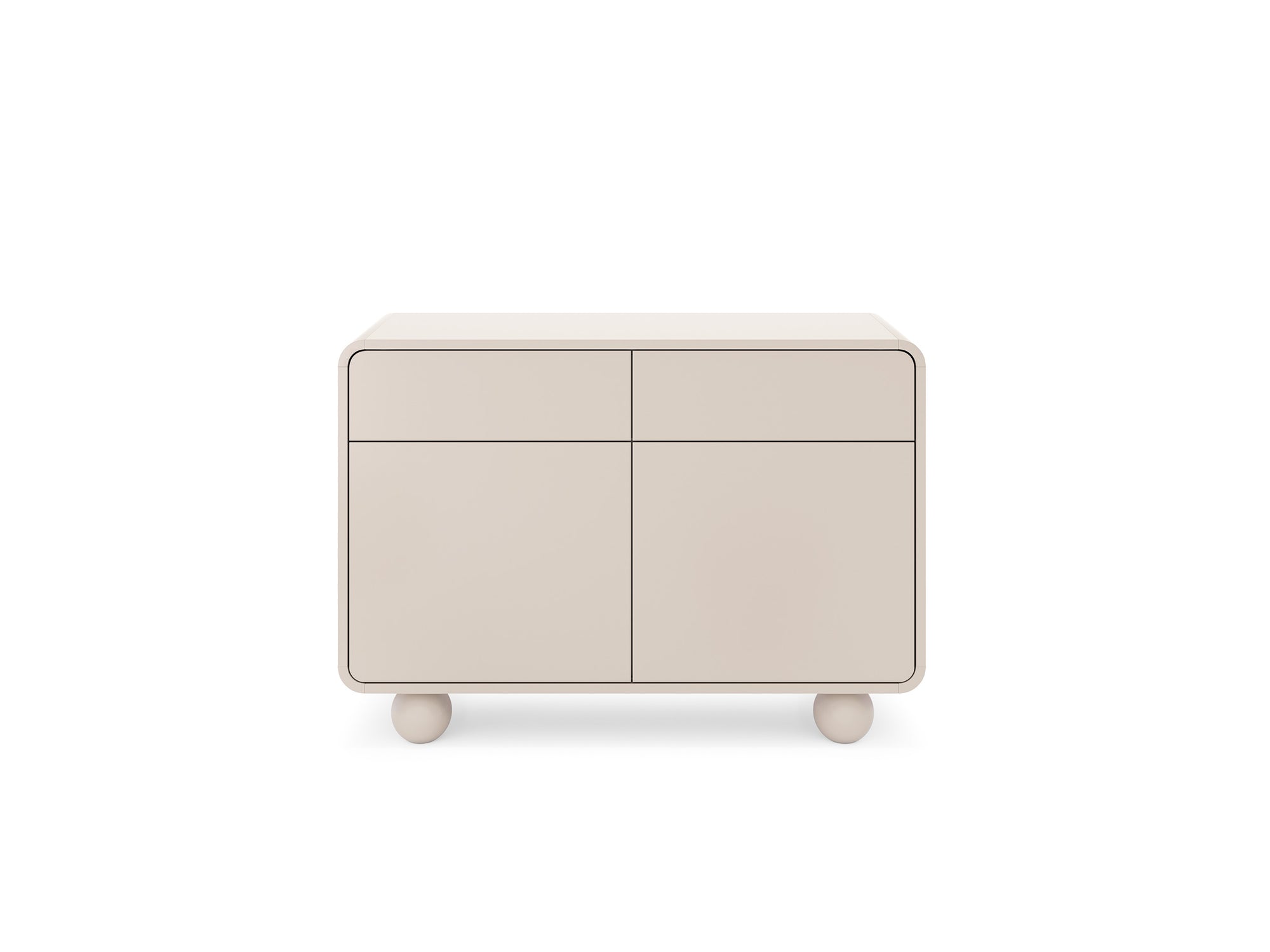 Komoda 108x75 w stylu japandi - kaszmir, gładkie fronty, kuliste nóżki, push-to-open | Ballo