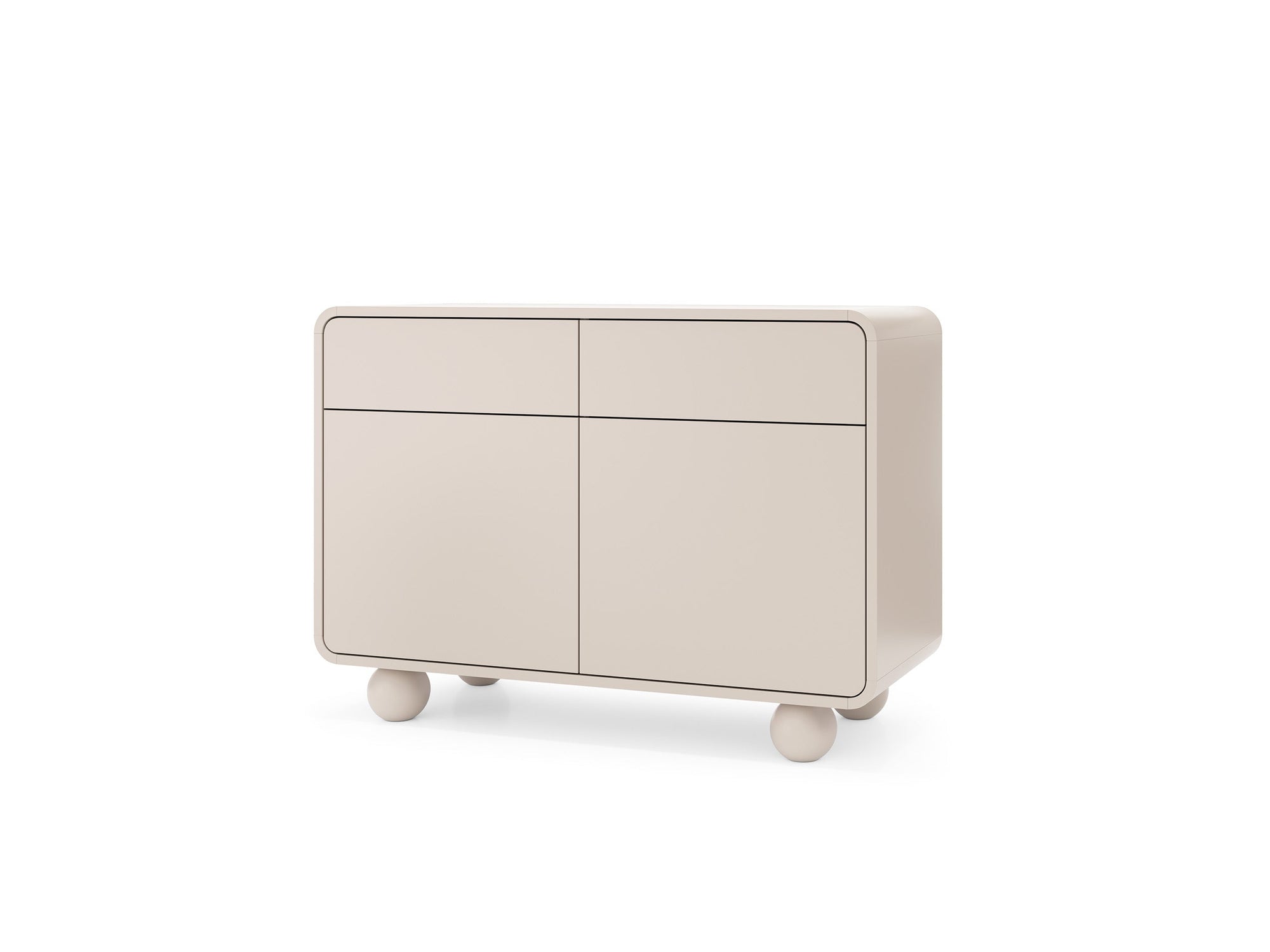 Komoda 108x75 w stylu japandi - kaszmir, gładkie fronty, kuliste nóżki, push-to-open | Ballo