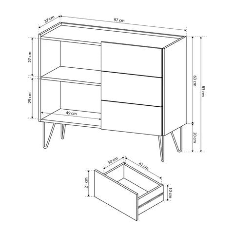 Komoda 97x83 w stylu glamour - marmurowy blat, push-to-open, złote metalowe nogi | Ballada
