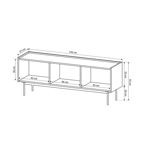 Szafka RTV pod telewizor 144x55 w stylu japandi - dąb linea, trzy szafki | Bema