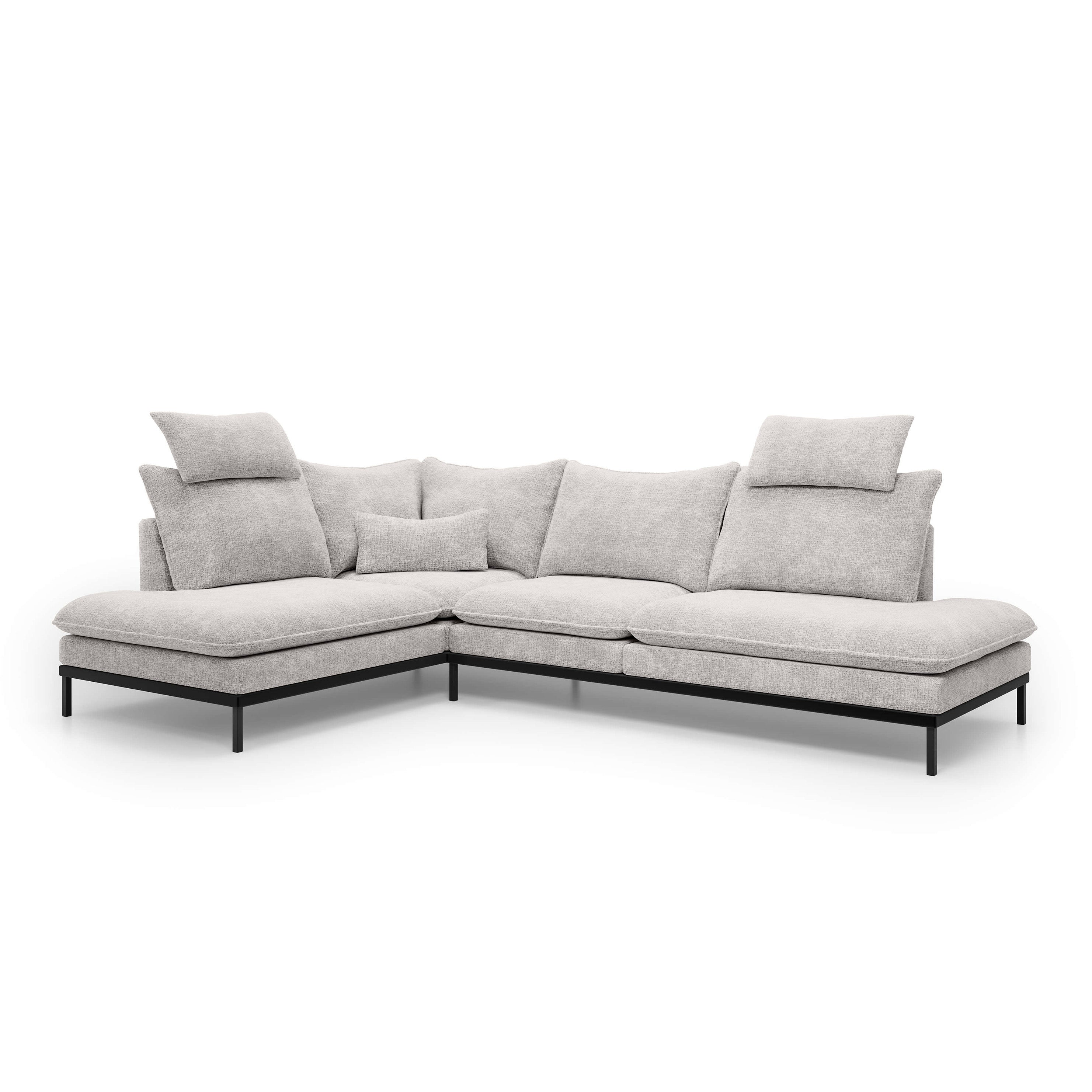 Narożnik Premium 4-osobowy 293×198 cm w stylu eleganckim | Leafy Lewostronna Lniany Popiół (CREMONA 02)