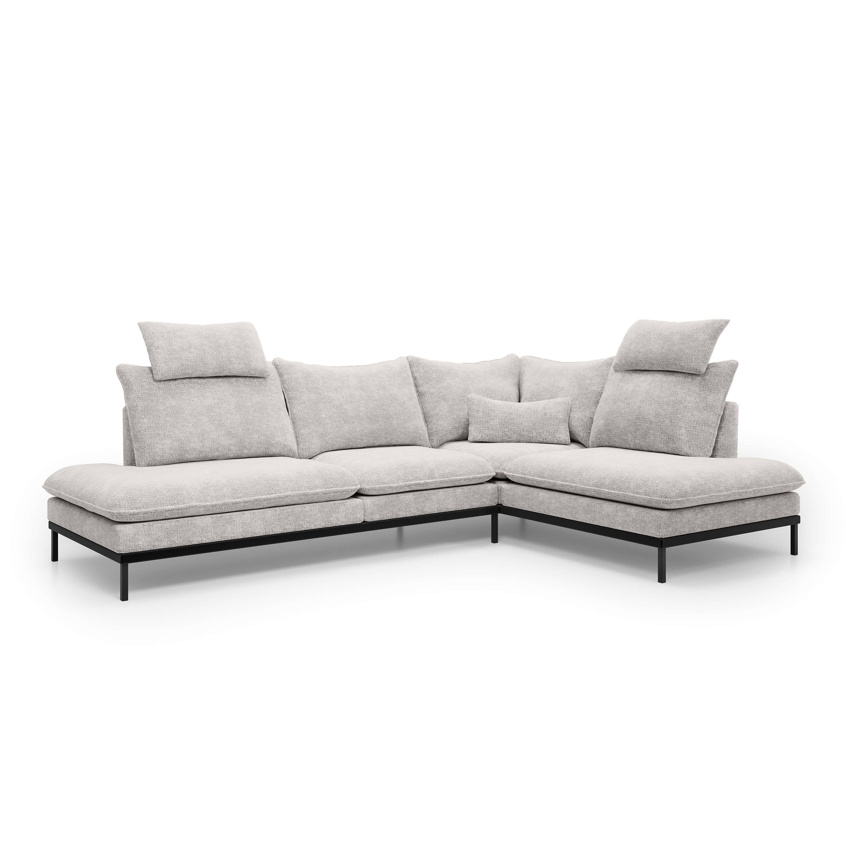 Narożnik Premium 4-osobowy 293×198 cm w stylu eleganckim | Leafy Prawostronna Lniany Popiół (CREMONA 02)
