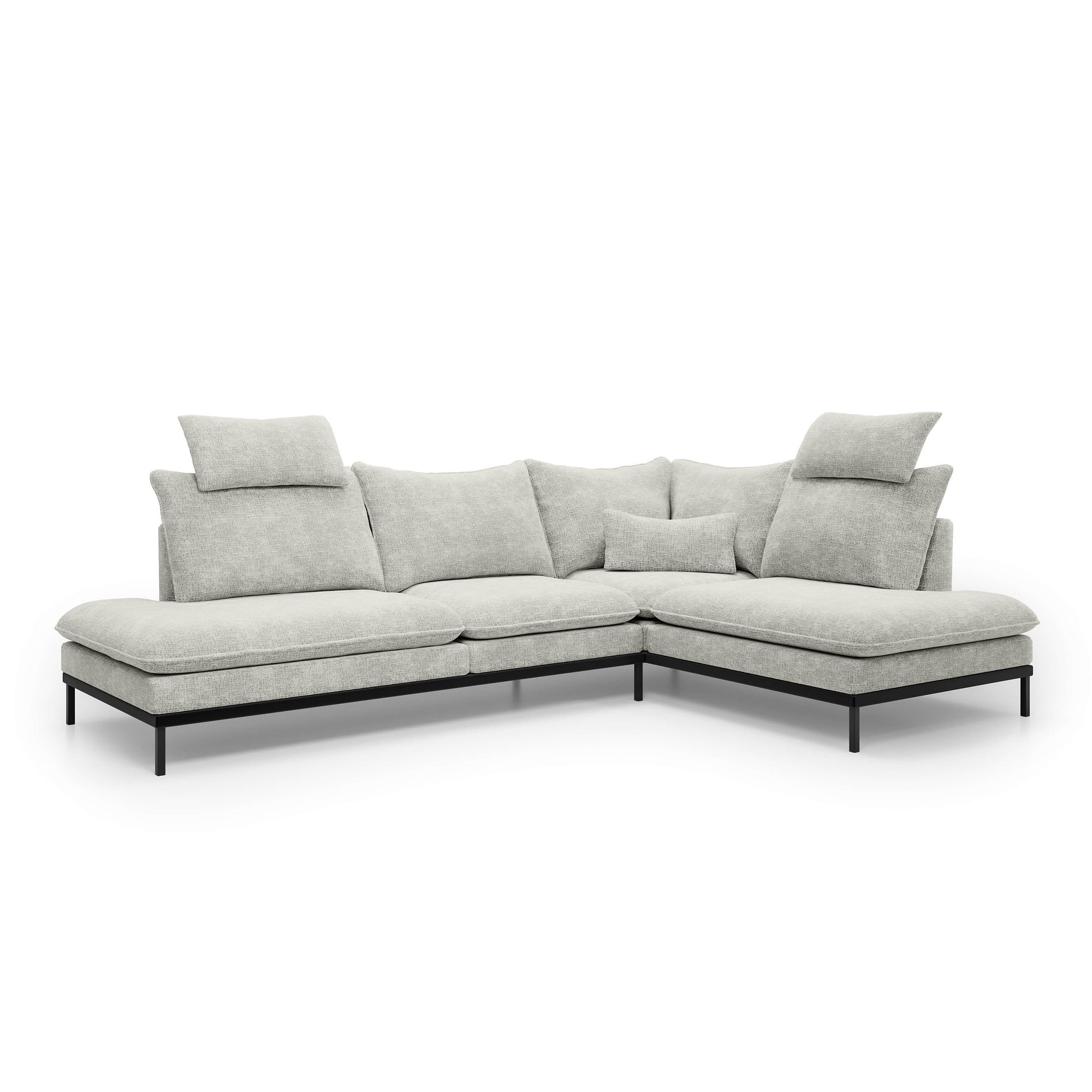Narożnik Premium 4-osobowy 293×198 cm w stylu eleganckim – Tkanina Cremona, pianka PU, miękkie poduchy | Leafy Prawostronna Szary Płomień (CREMONA 04)