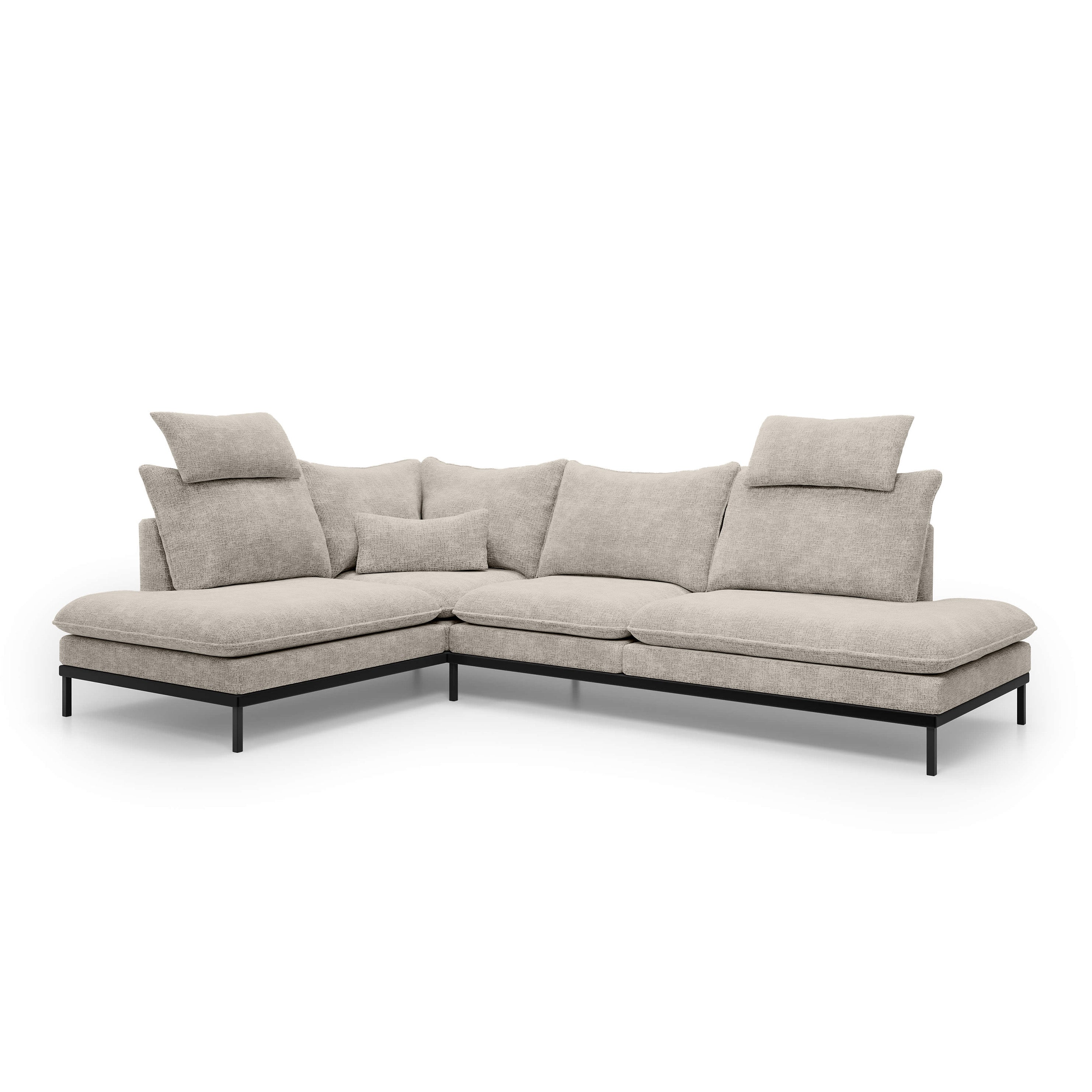 Narożnik Premium 4-osobowy 293×198 cm w stylu eleganckim | Leafy Lewostronna Kremowy Kamień (CREMONA 14)
