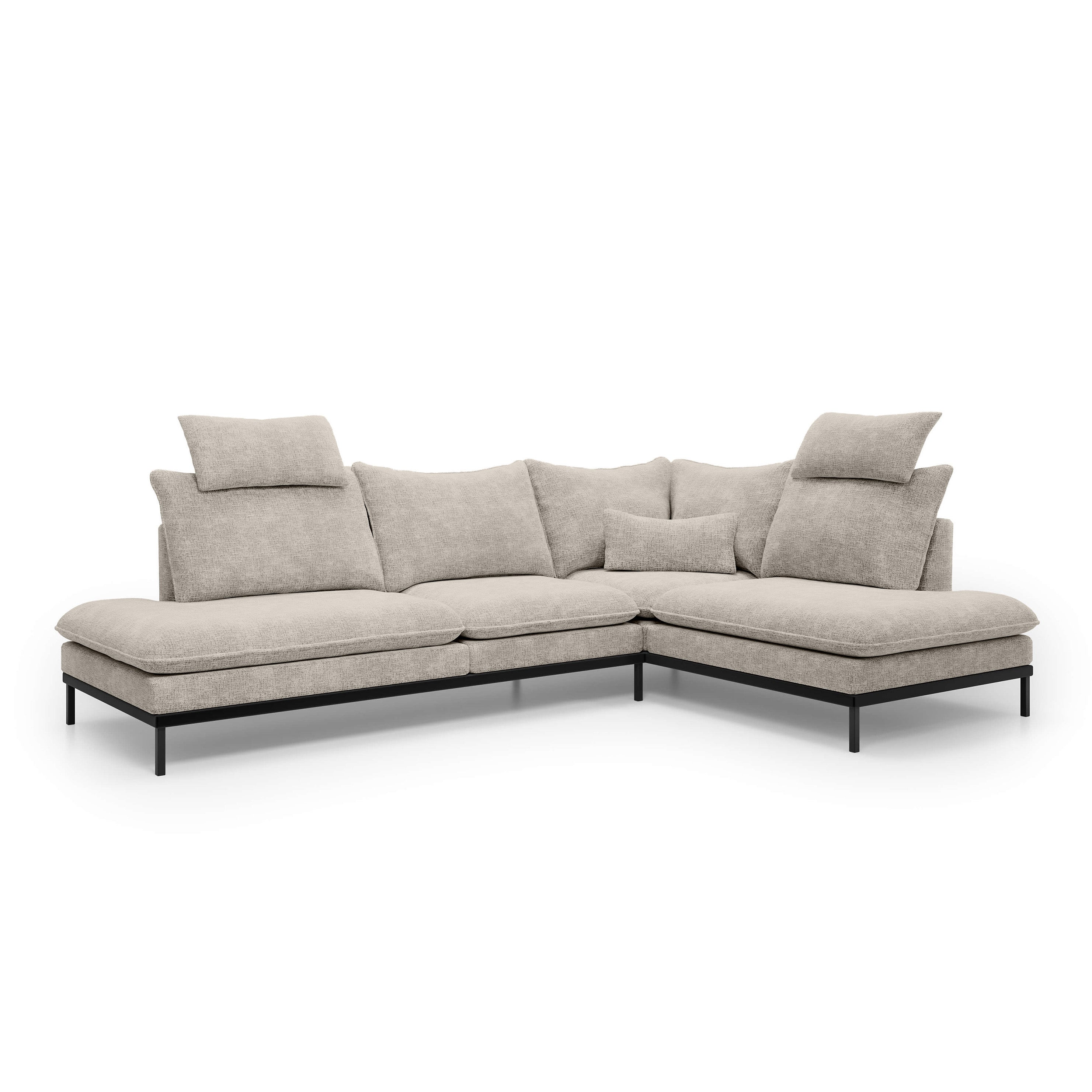 Narożnik Premium 4-osobowy 293×198 cm w stylu eleganckim | Leafy Prawostronna Kremowy Kamień (CREMONA 14)