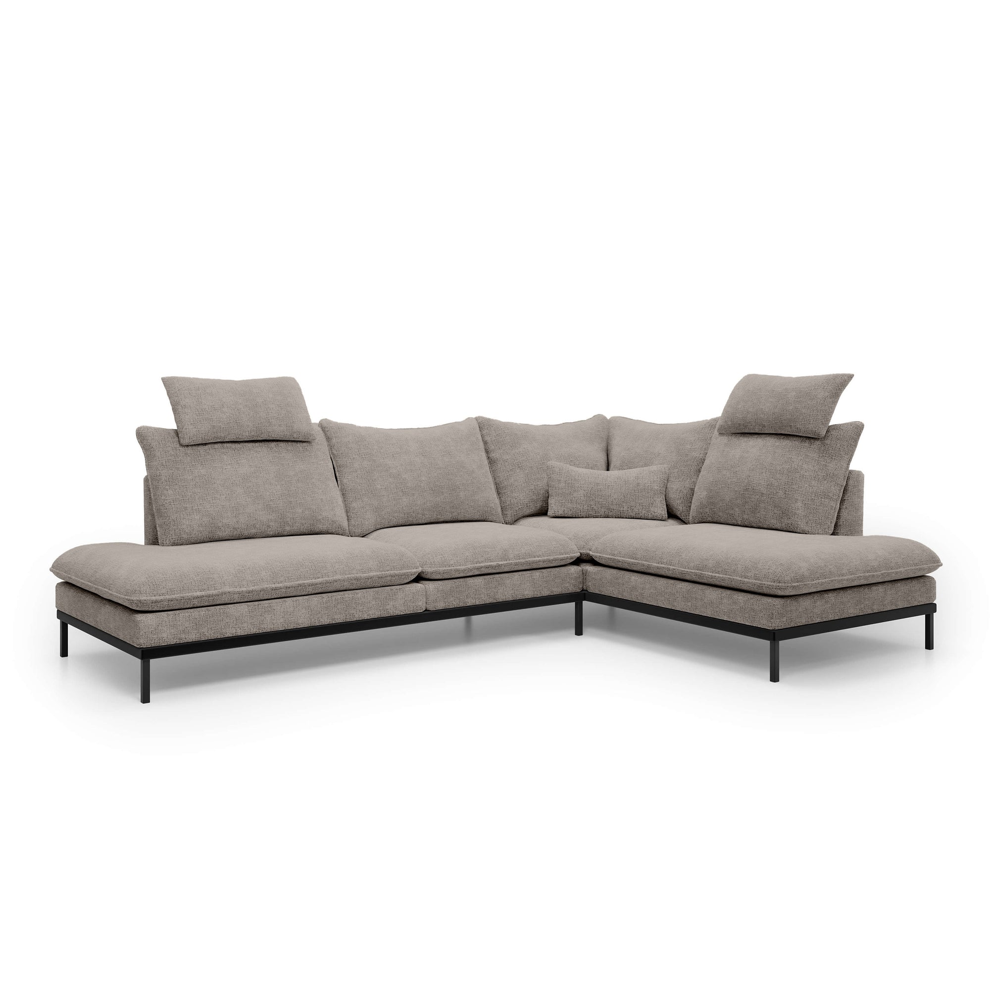 Narożnik Premium 4-osobowy 293×198 cm w stylu eleganckim – Tkanina Cremona, pianka PU, miękkie poduchy | Leafy Prawostronna Przygaszona Sepia (CREMONA 24)