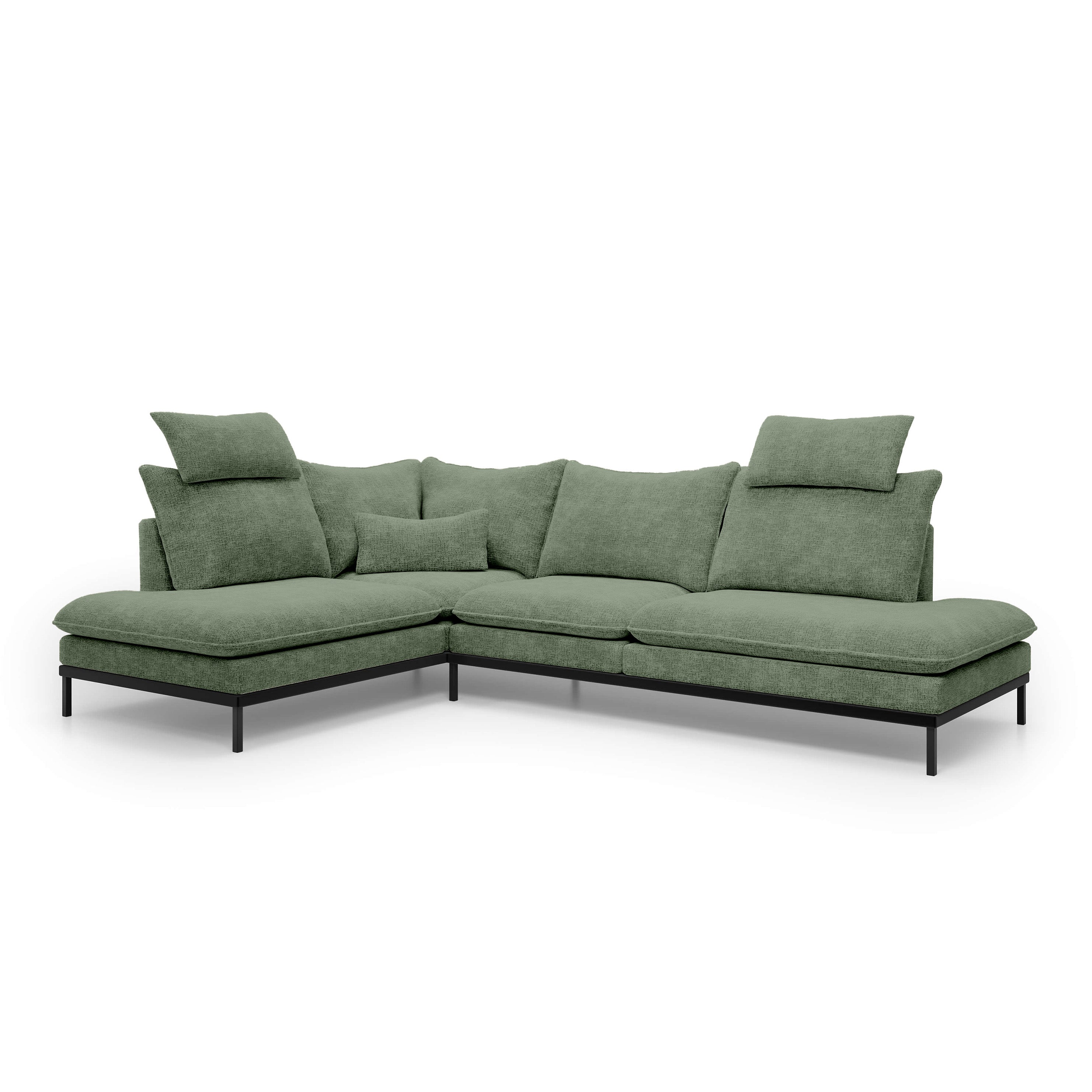 Narożnik Premium 4-osobowy 293×198 cm w stylu eleganckim | Leafy Lewostronna Ziołowa Szarość (CREMONA 34)