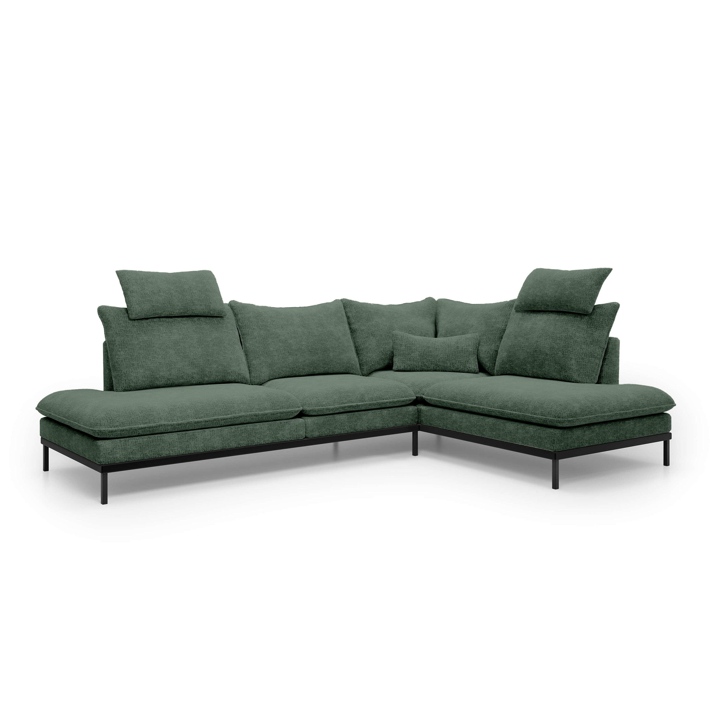 Narożnik Premium 4-osobowy 293×198 cm w stylu eleganckim | Leafy Prawostronna Leśny Cień (CREMONA 39)
